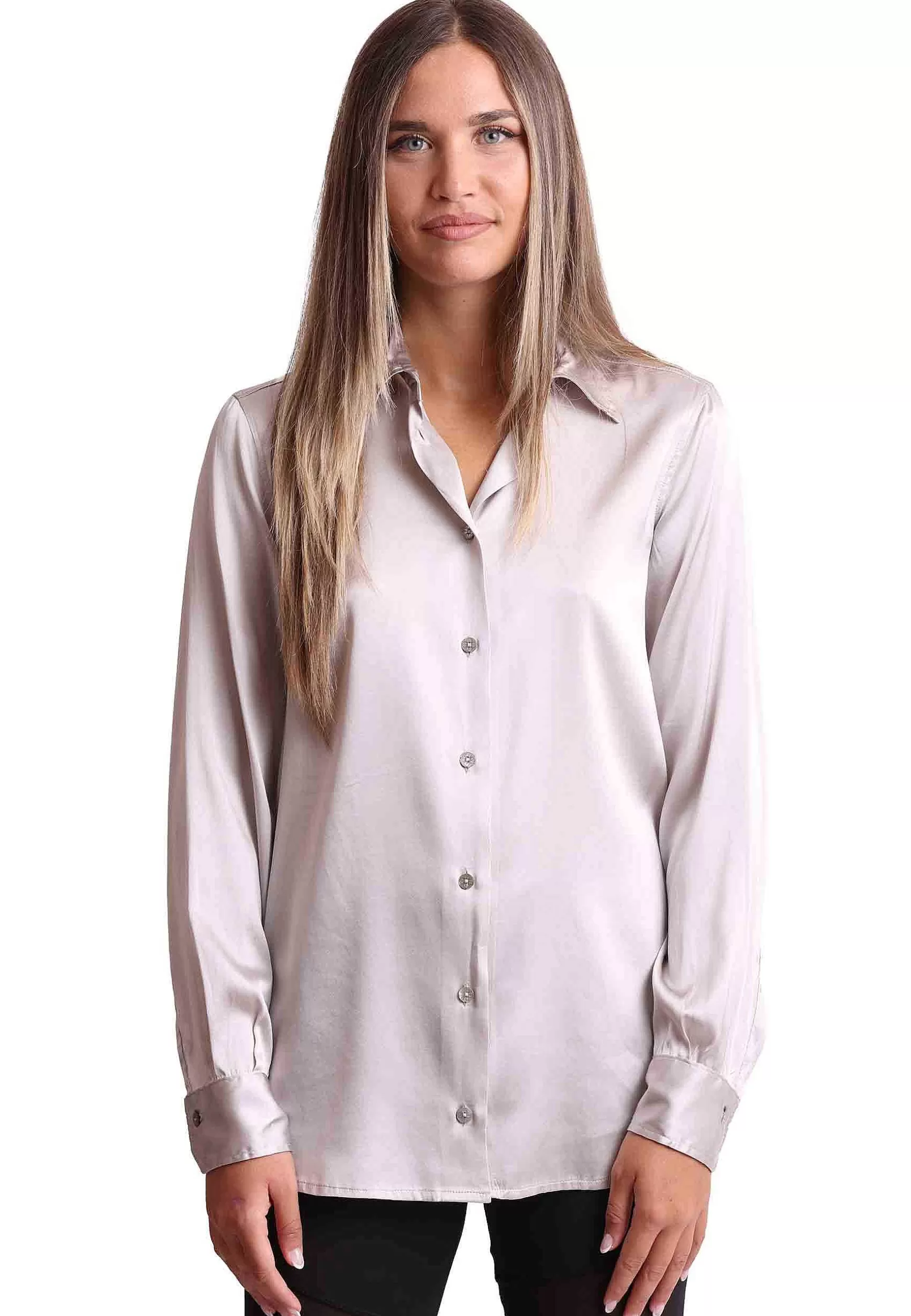 Camicie Donna Silk Satin In Seta Grigia Con Maniche Lunghe*Maliparmi Store