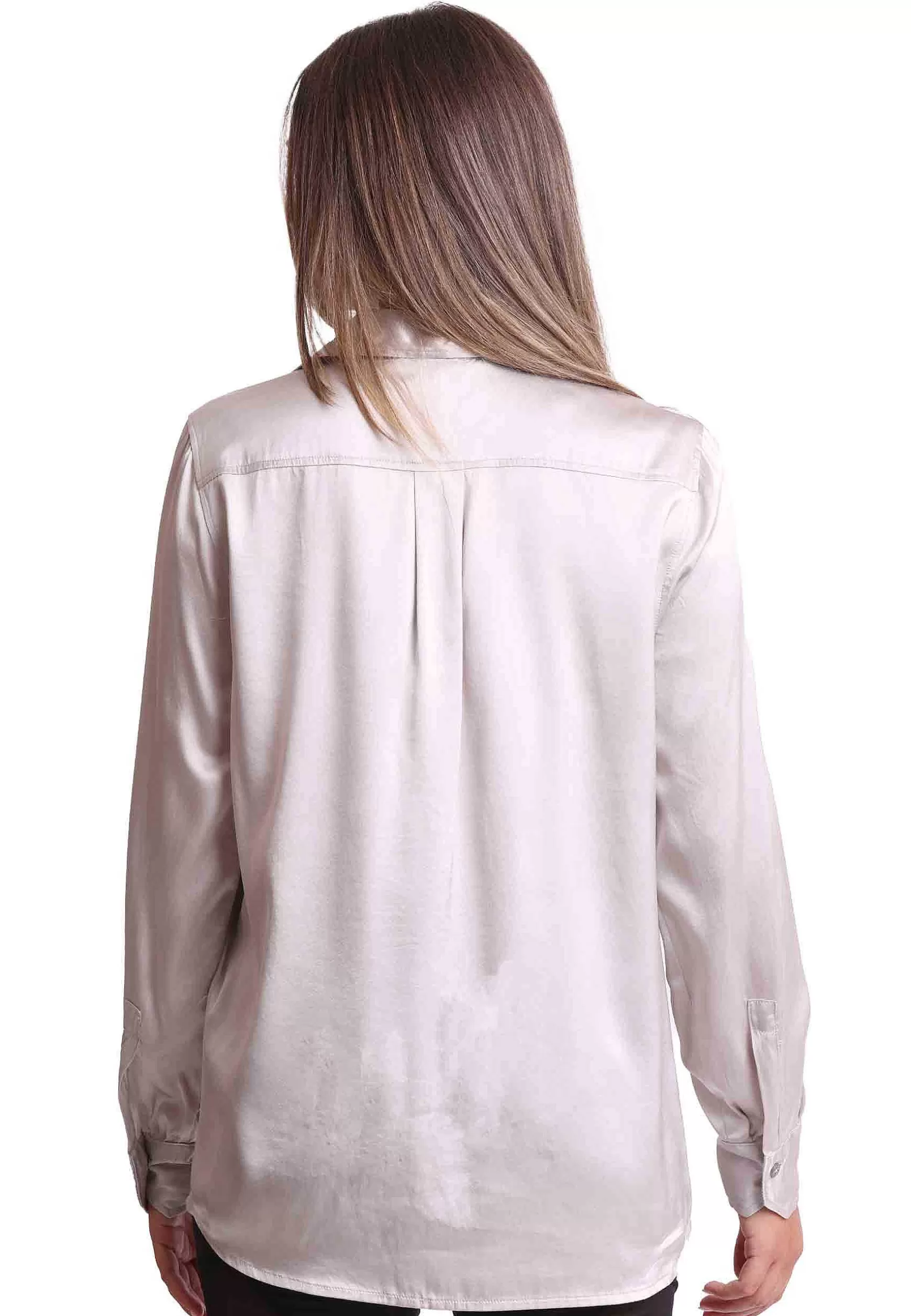 Camicie Donna Silk Satin In Seta Grigia Con Maniche Lunghe*Maliparmi Store