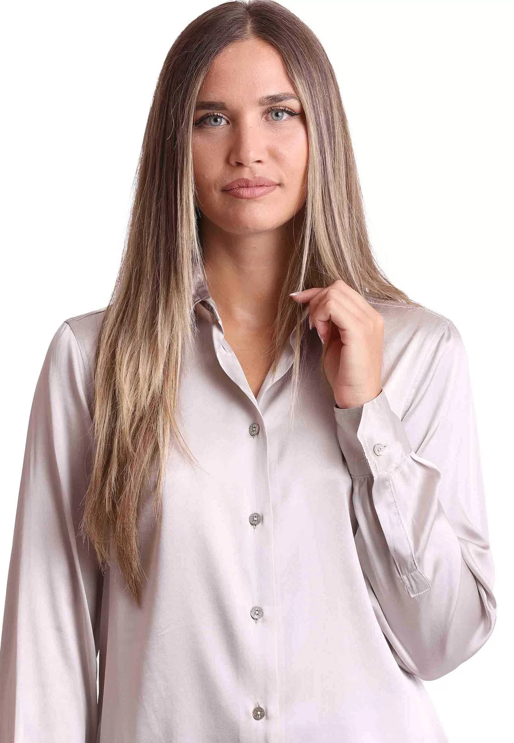 Camicie Donna Silk Satin In Seta Grigia Con Maniche Lunghe*Maliparmi Store