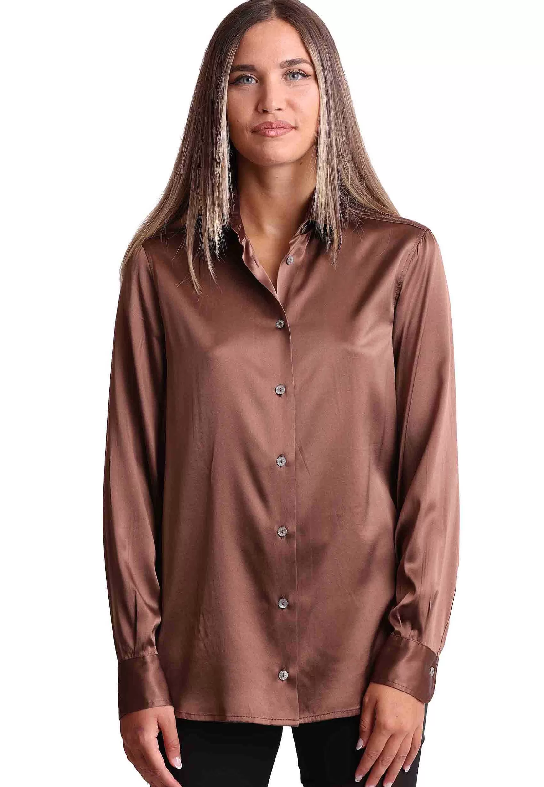 Camicie Donna Silk Satin In Seta Marrone Con Maniche Lunghe*Maliparmi Best Sale