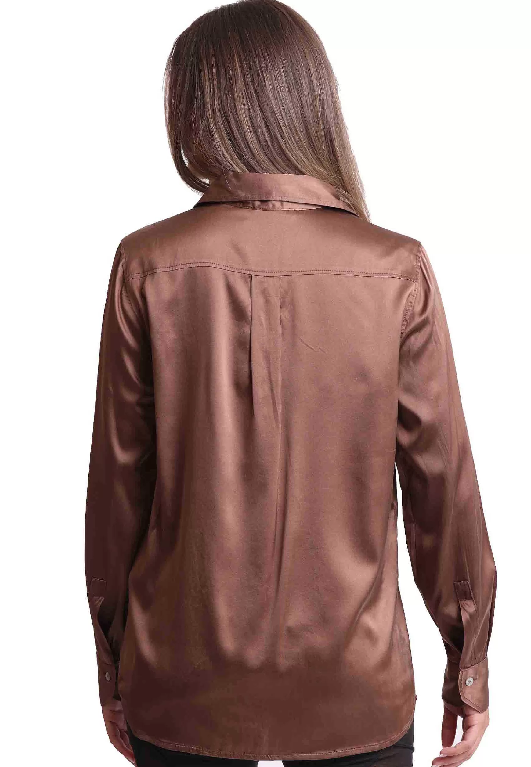 Camicie Donna Silk Satin In Seta Marrone Con Maniche Lunghe*Maliparmi Best Sale