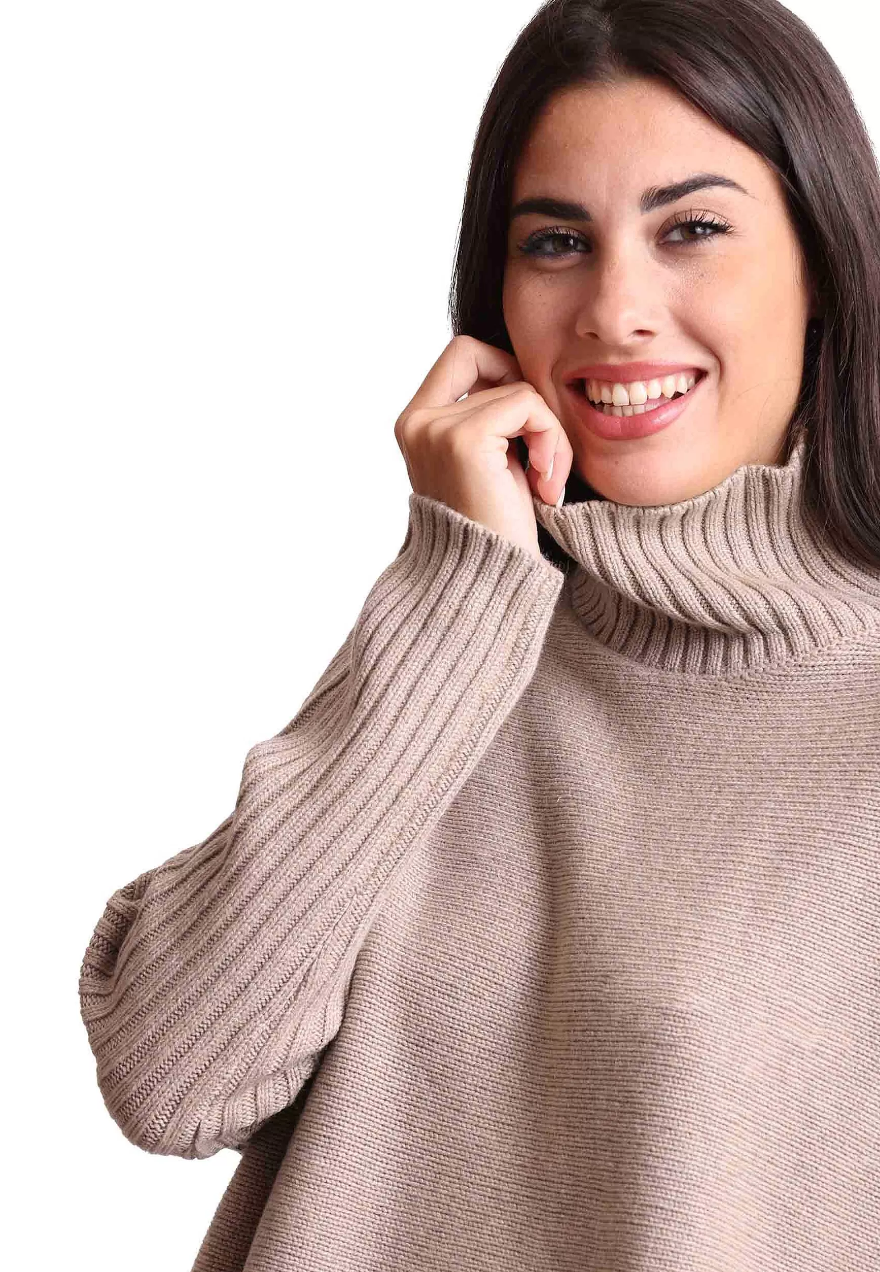 Cappa Donna New Soft Wool In Misto Cachemire Taupe Con Collo Alto*Maliparmi Sale