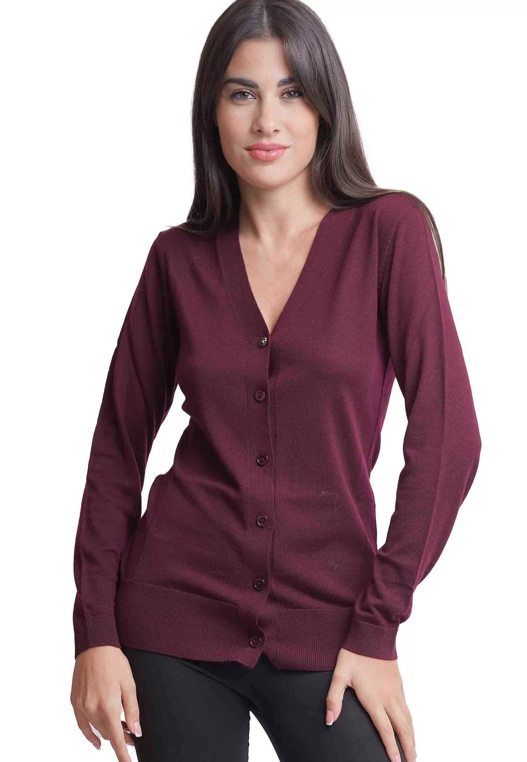 Cardigan Donna Colourd Of The World In Pura Lana Merinos Bordeaux*Maliparmi Clearance