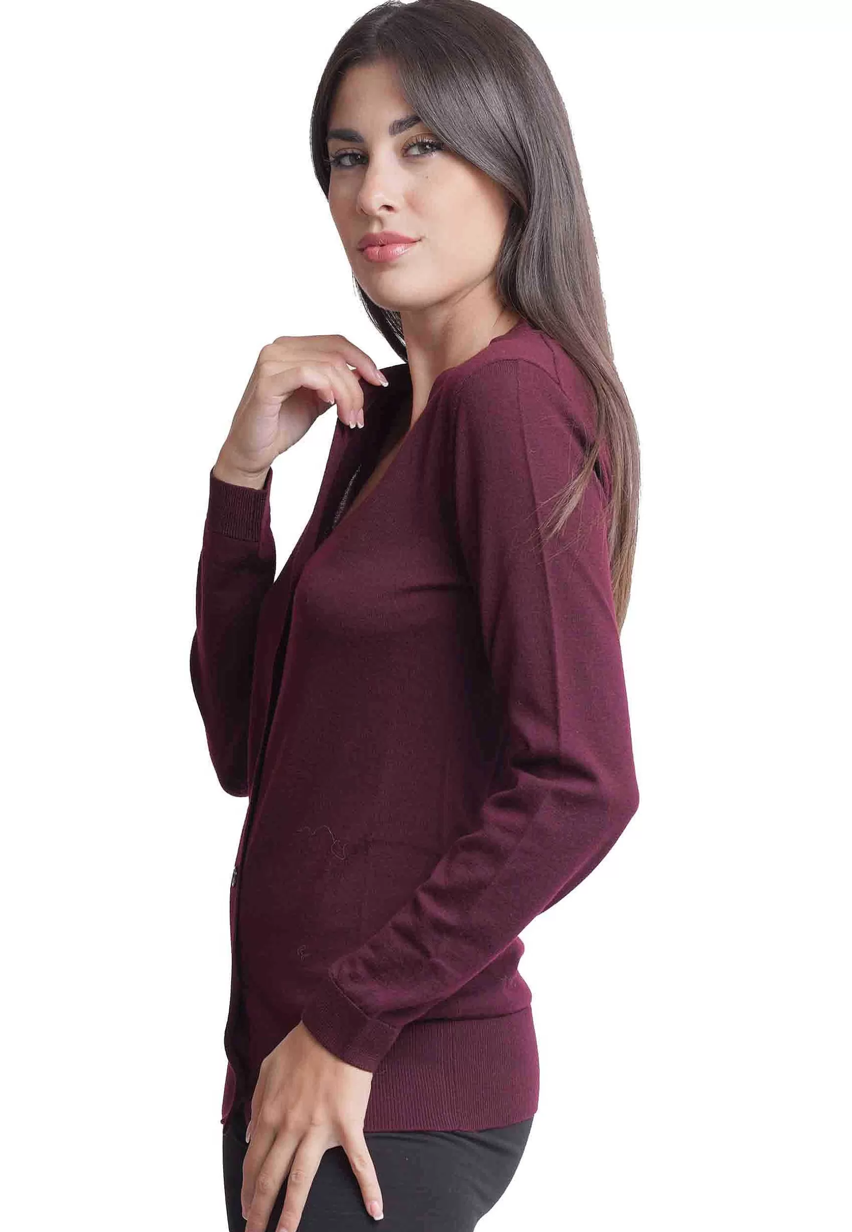 Cardigan Donna Colourd Of The World In Pura Lana Merinos Bordeaux*Maliparmi Clearance