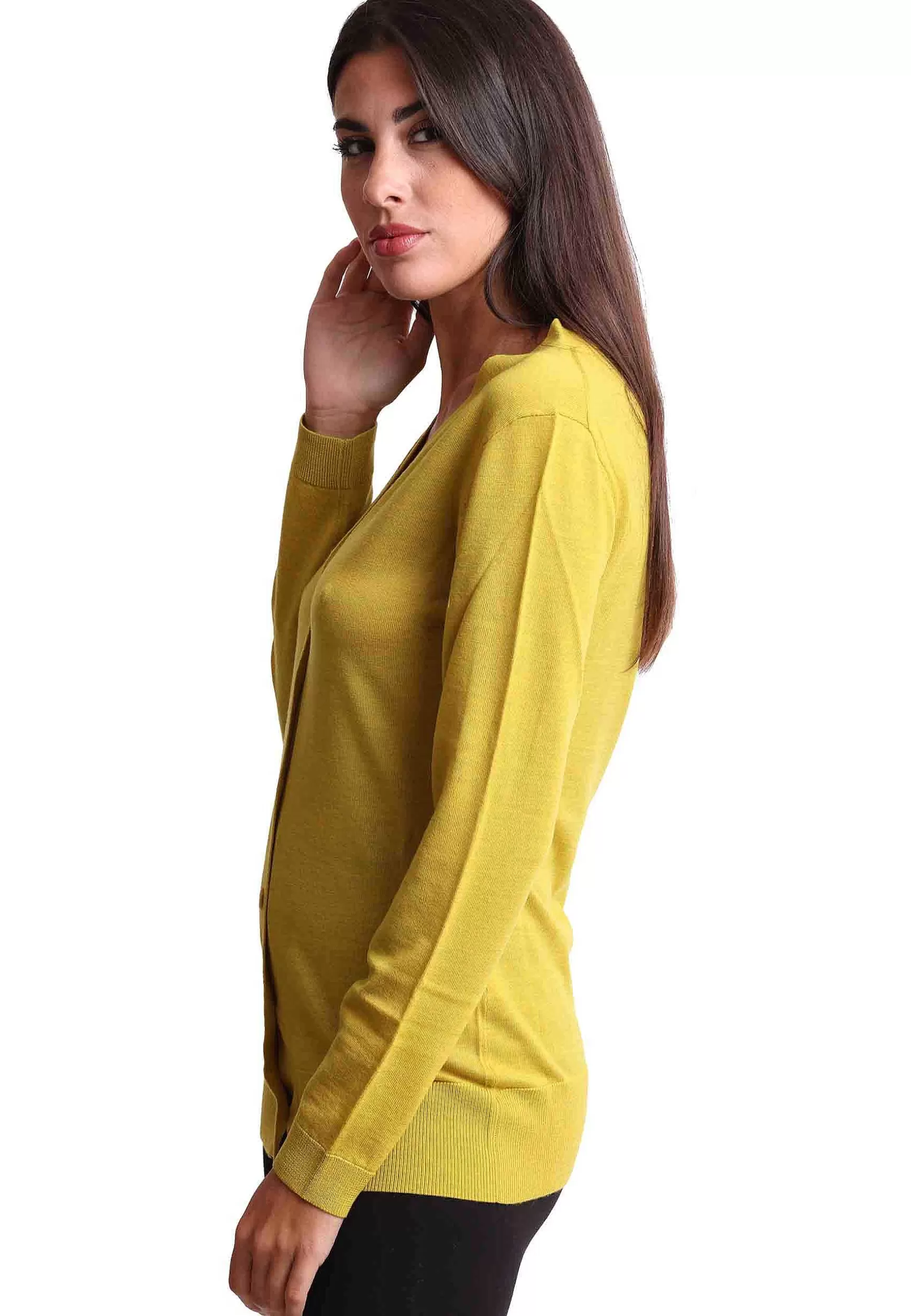 Cardigan Donna Colourd Of The World In Pura Lana Merinos Gialla*Maliparmi Cheap
