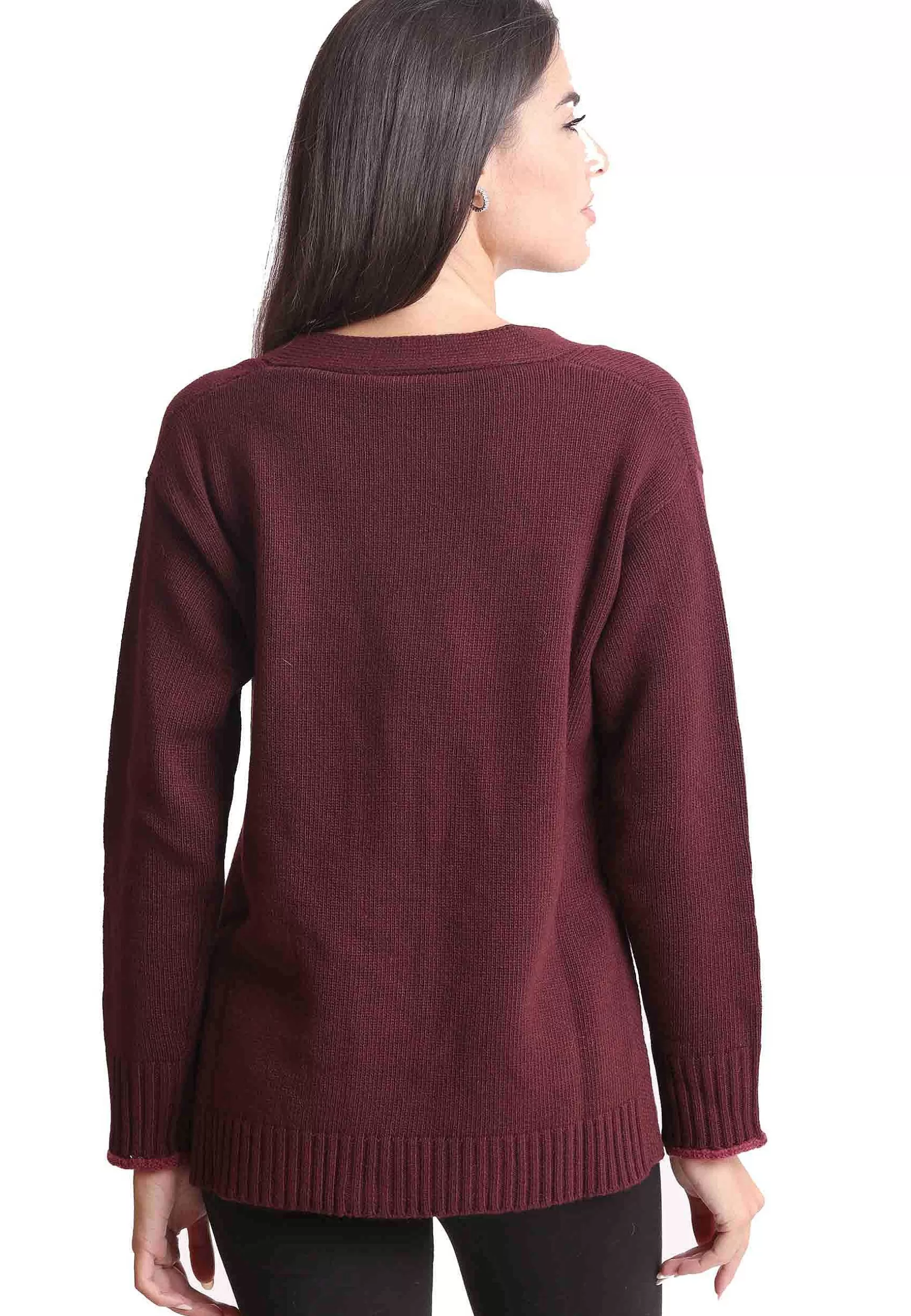 Cardigan Donna In Misto Cachemire Bordeaux Con Profili In Contrasto*Maliparmi Clearance