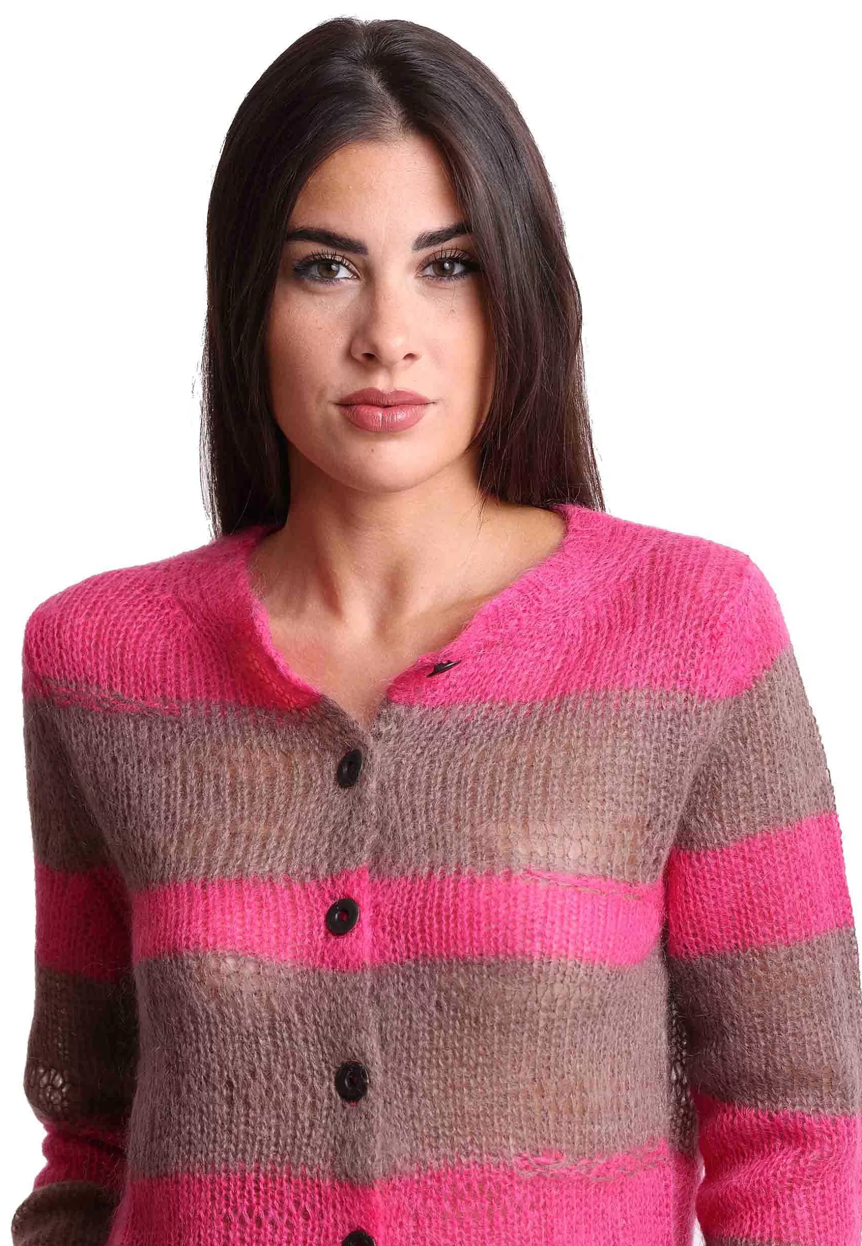 Cardigan Donna Lurex Stripes In Lana Mohair Rosa E Beige*Maliparmi Clearance