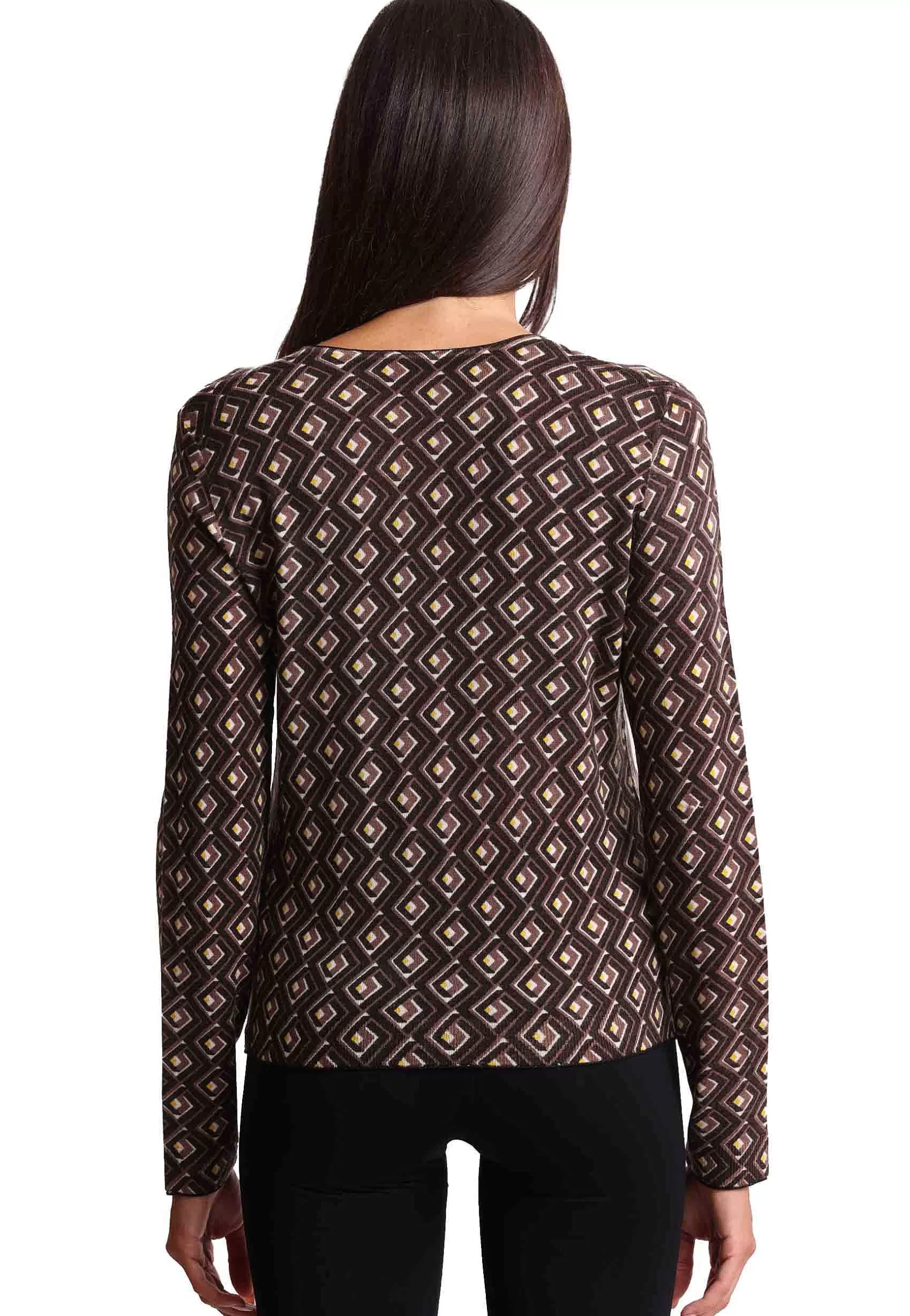 Cardigan Donna Merinos In Lana Merinos Girocollo Marrone A Fantasia*Maliparmi Store