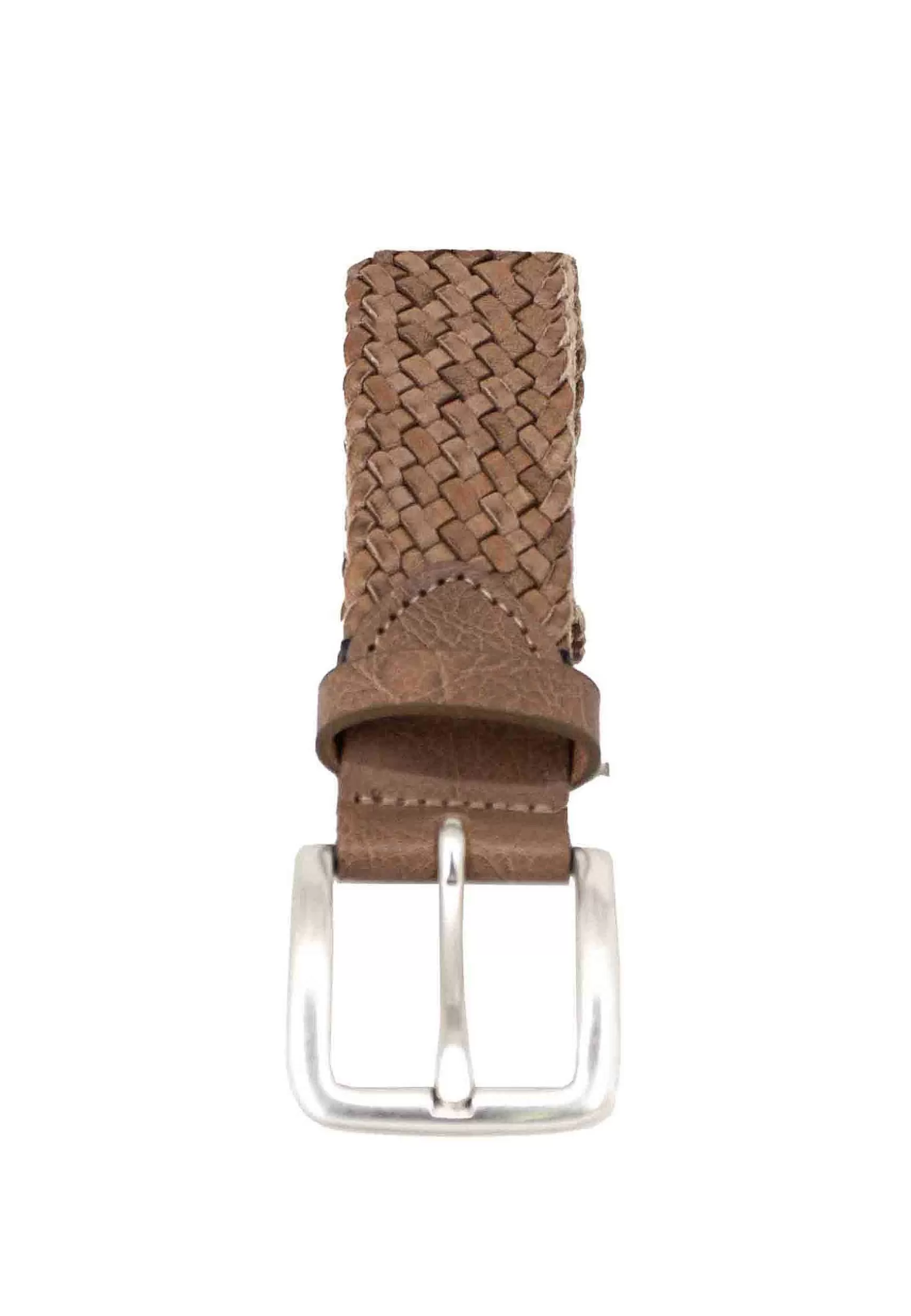 Cintura Uomo In Pelle Intrecciata Taupe Con Fibbia In Argento*Minoronzoni Store
