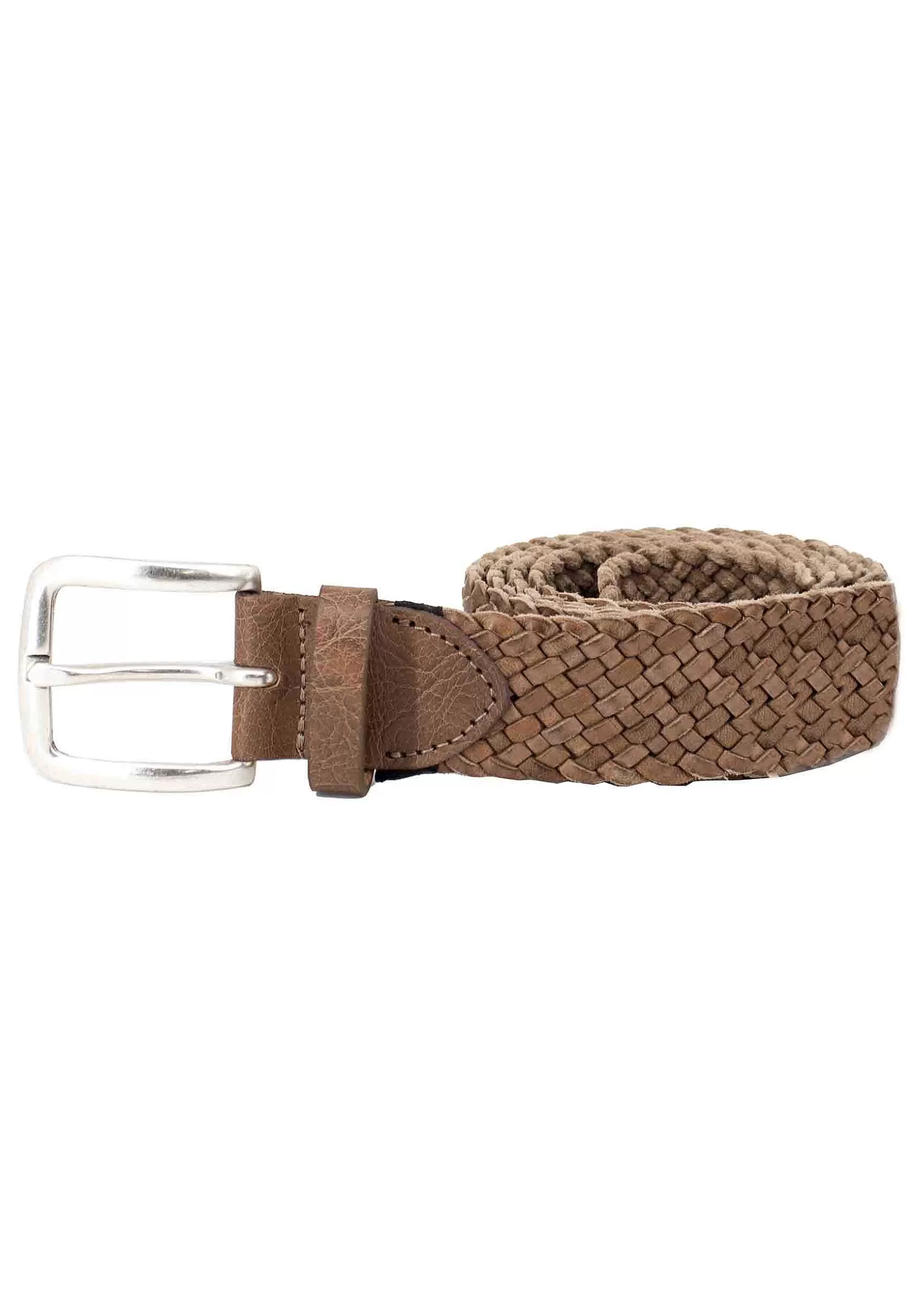 Cintura Uomo In Pelle Intrecciata Taupe Con Fibbia In Argento*Minoronzoni Store