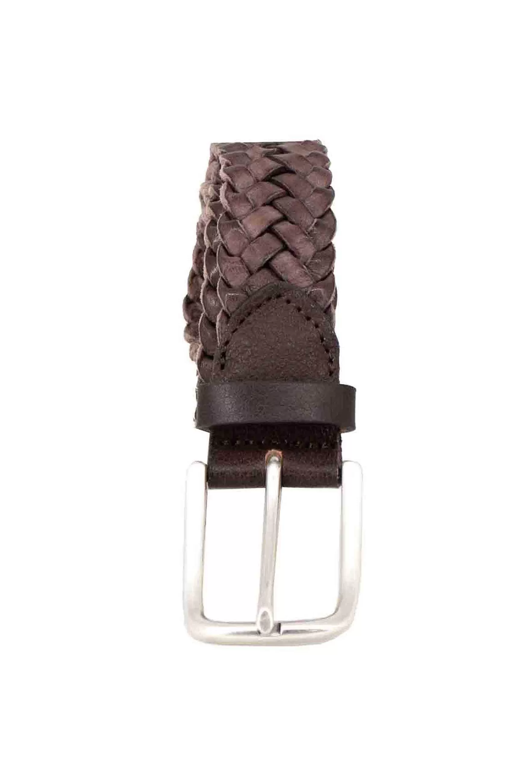 Cintura Uomo In Pelle Intrecciata Testa Di Moro Con Fibbia In Argento*Minoronzoni Cheap
