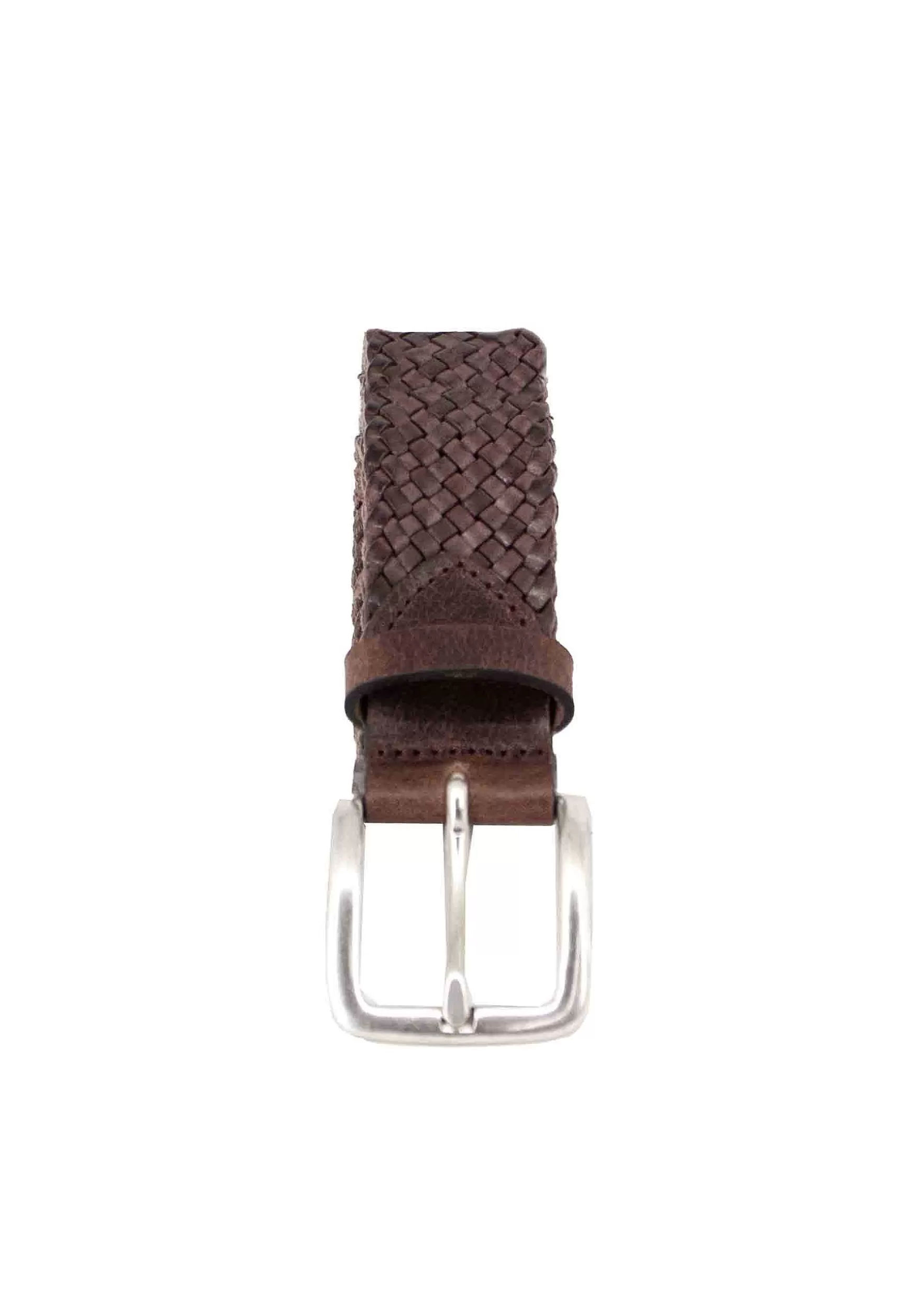 Cintura Uomo In Pelle Intrecciata Testa Di Moro Con Fibbia In Argento*Minoronzoni Fashion
