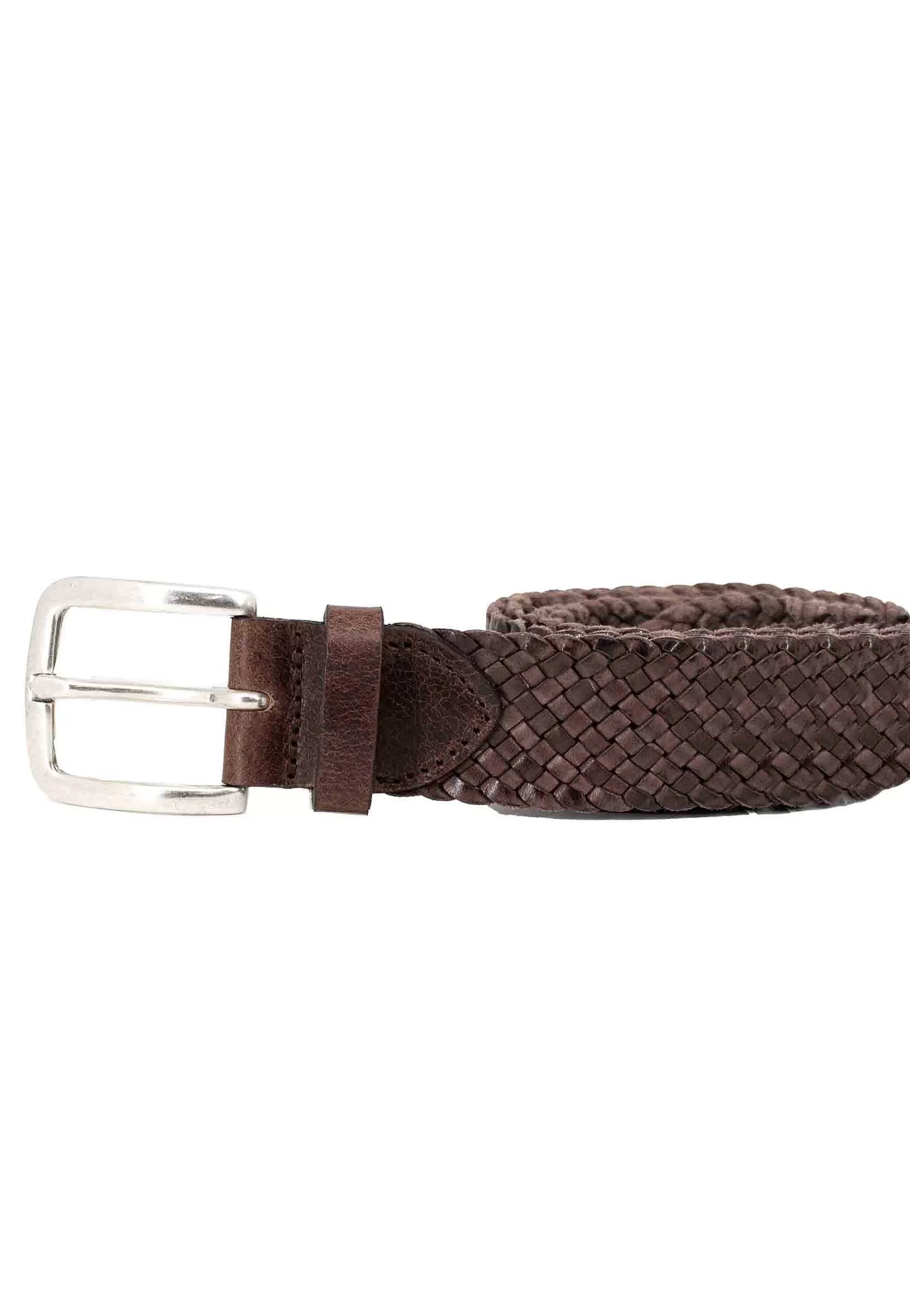 Cintura Uomo In Pelle Intrecciata Testa Di Moro Con Fibbia In Argento*Minoronzoni Fashion