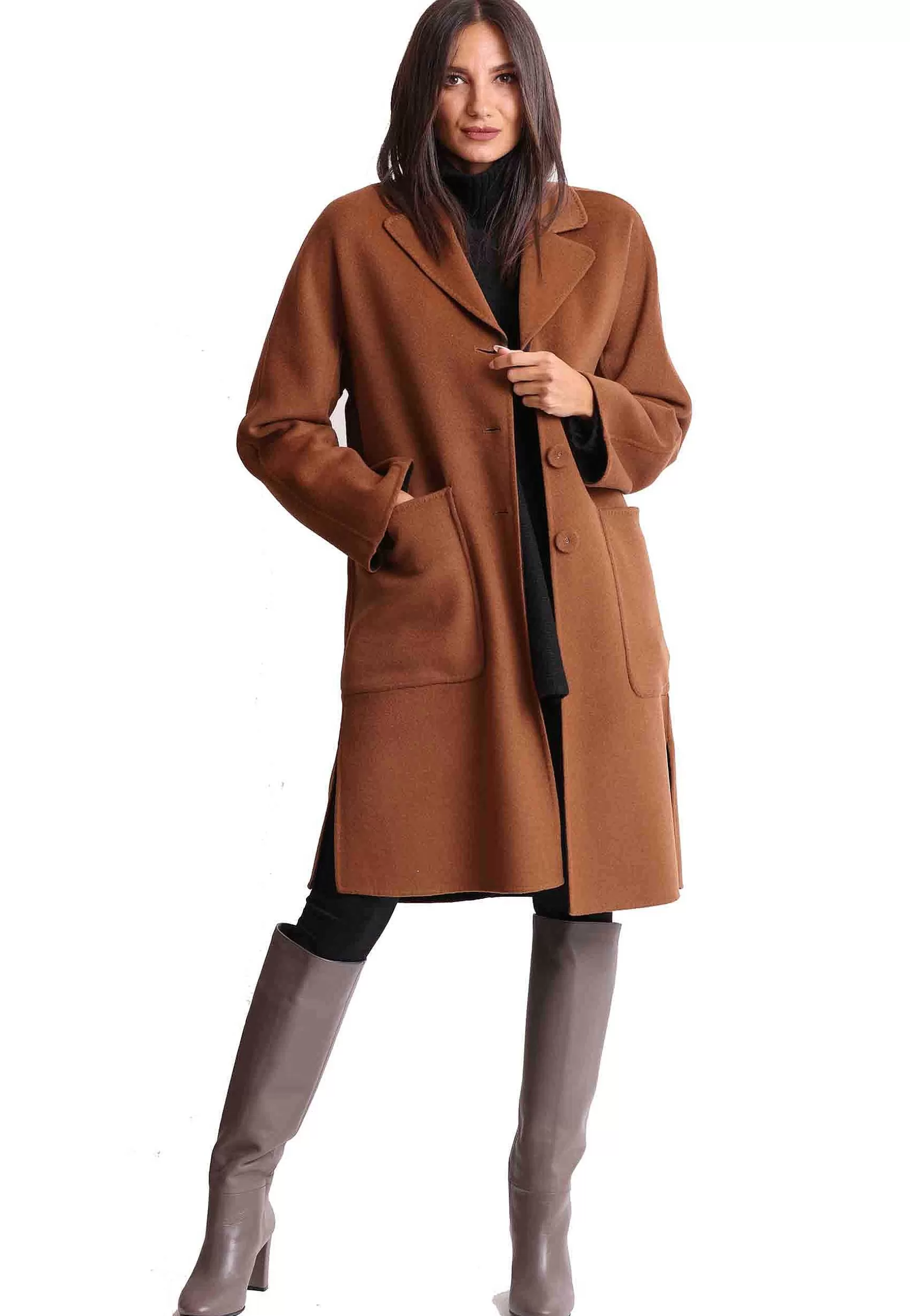 Coppotti Monopetto Donna Double In Lana Marrone E Testa Di Moro*Maliparmi Best Sale
