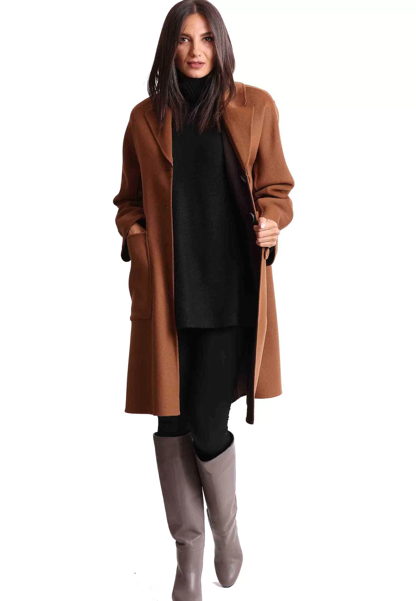 Coppotti Monopetto Donna Double In Lana Marrone E Testa Di Moro*Maliparmi Best Sale