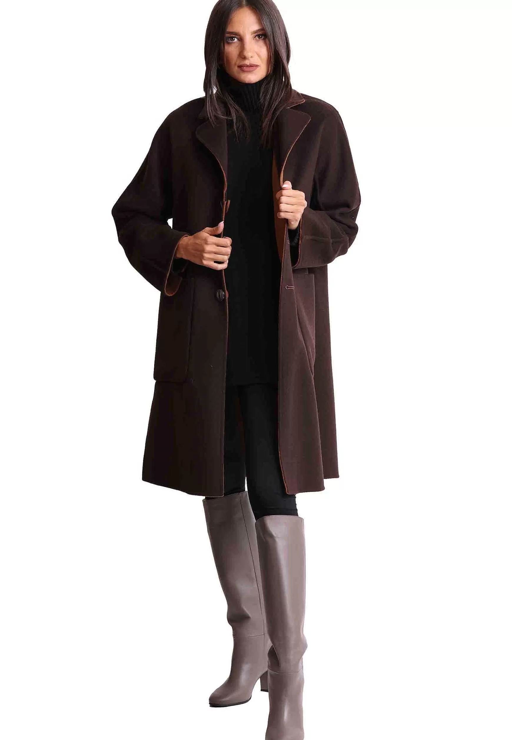 Coppotti Monopetto Donna Double In Lana Marrone E Testa Di Moro*Maliparmi Best Sale