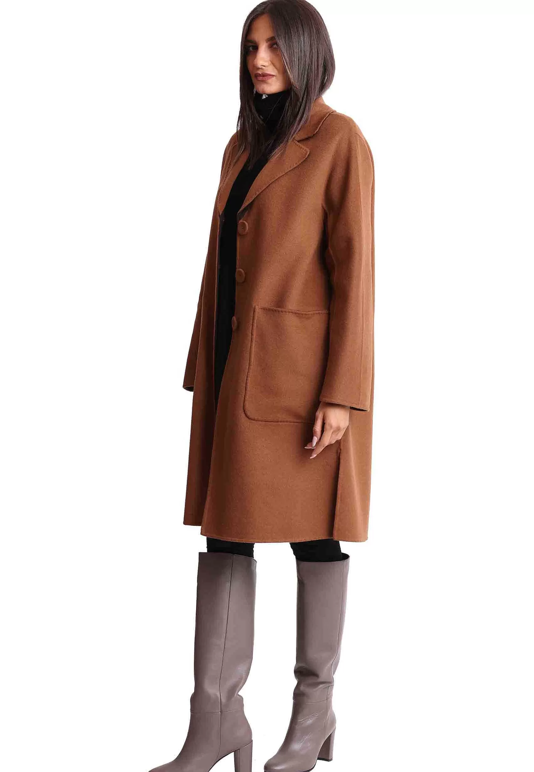 Coppotti Monopetto Donna Double In Lana Marrone E Testa Di Moro*Maliparmi Best Sale