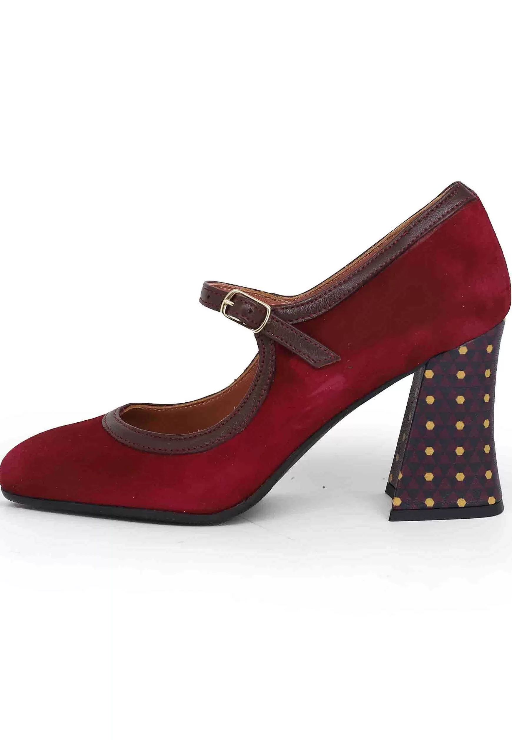 Decollete Donna In Camoscio Bordeaux Con Tacco Decorato*Les Venues Discount