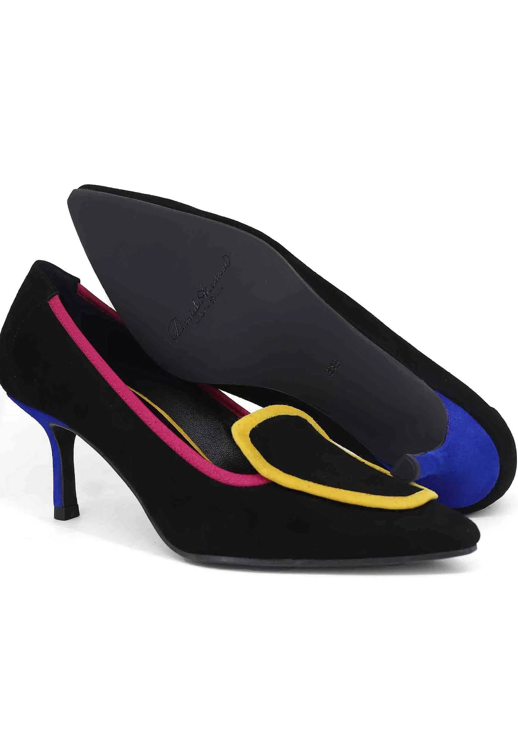Decollete Donna In Camoscio Nero Con Riporti Multicolore*Daniele Ancarani Online