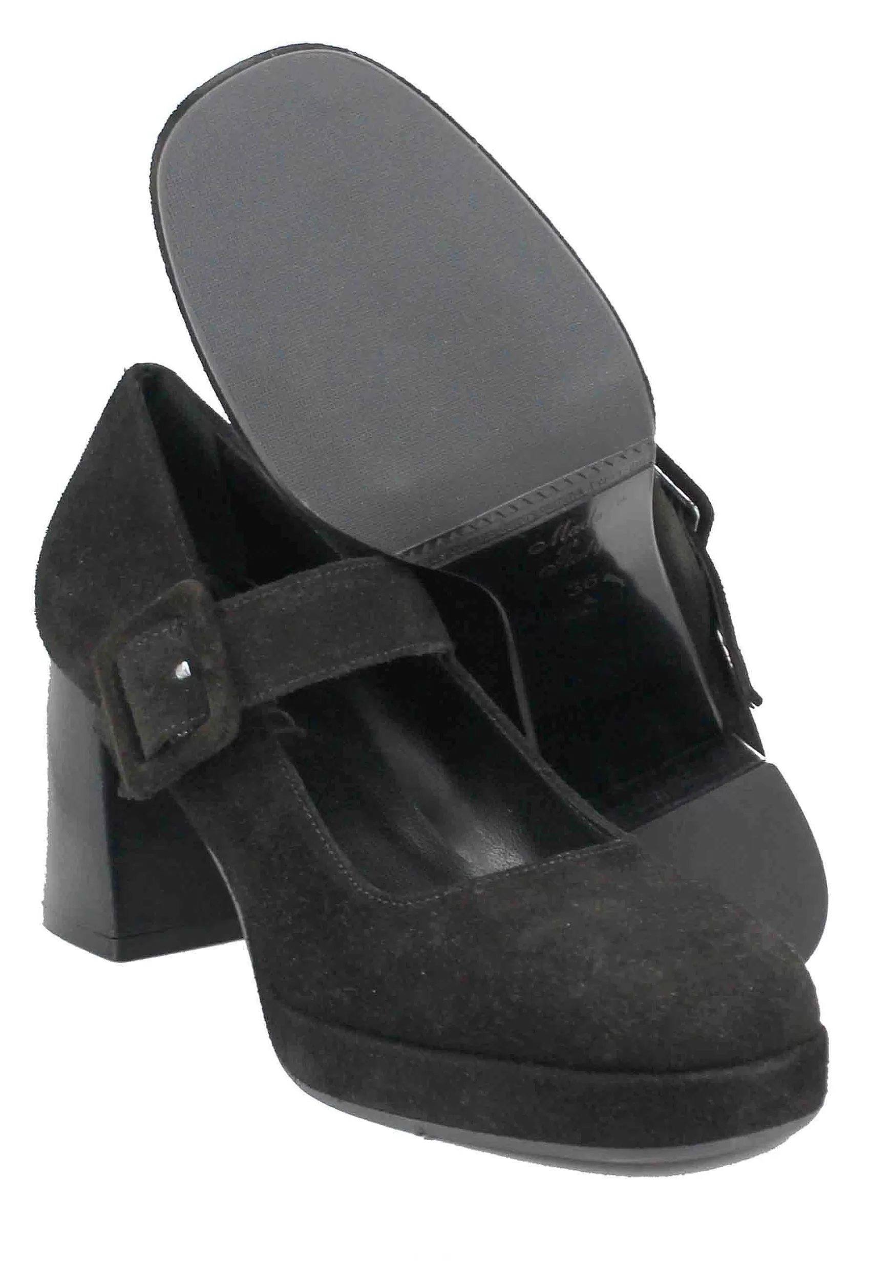 Decollete Donna In Camoscio Nero Con Tacco Alto E Cinturino*Tattoo Clearance