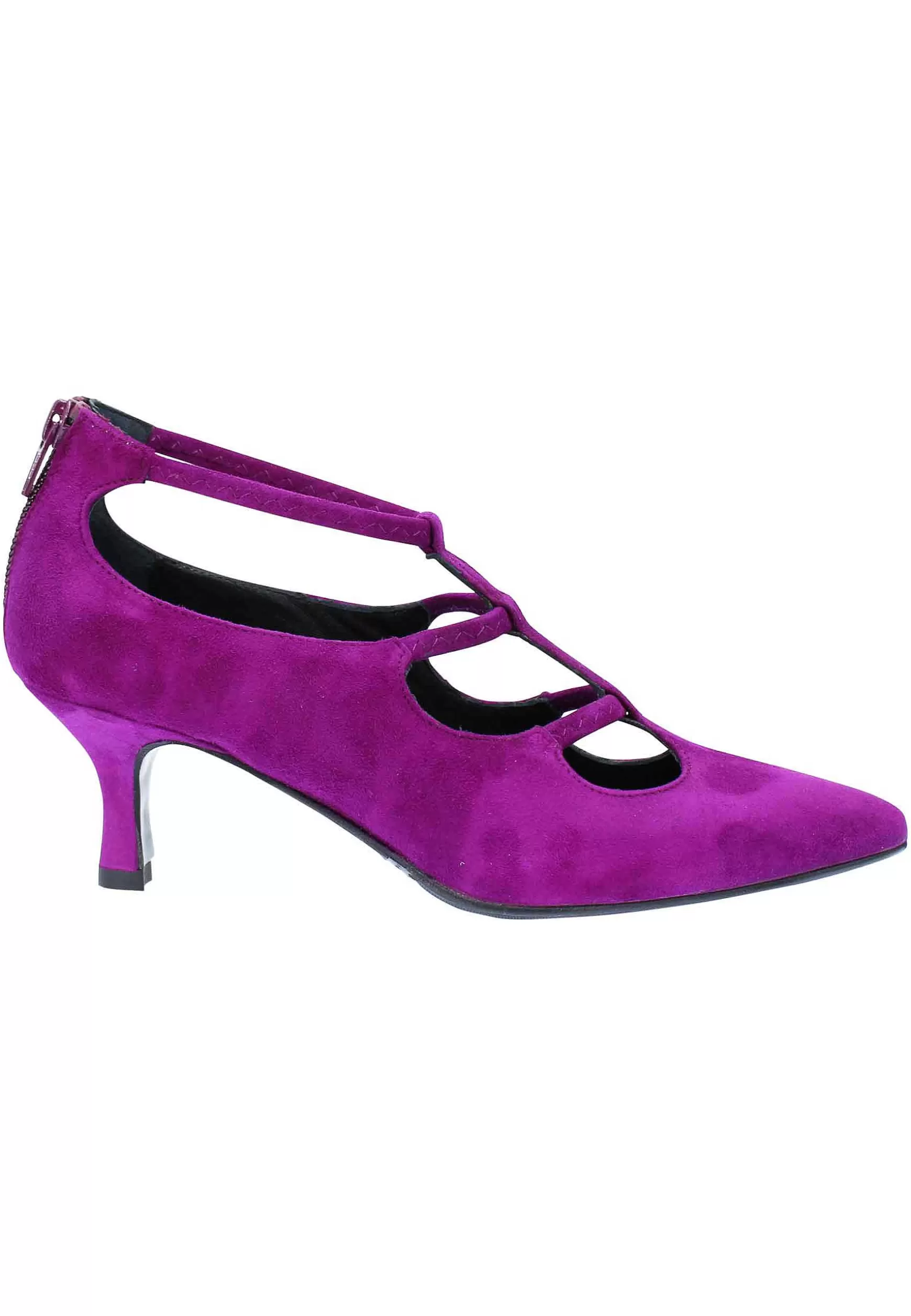 Decollete Donna In Camoscio Viola Con Tacco Basso Cinturini E Punta A Punta** Best