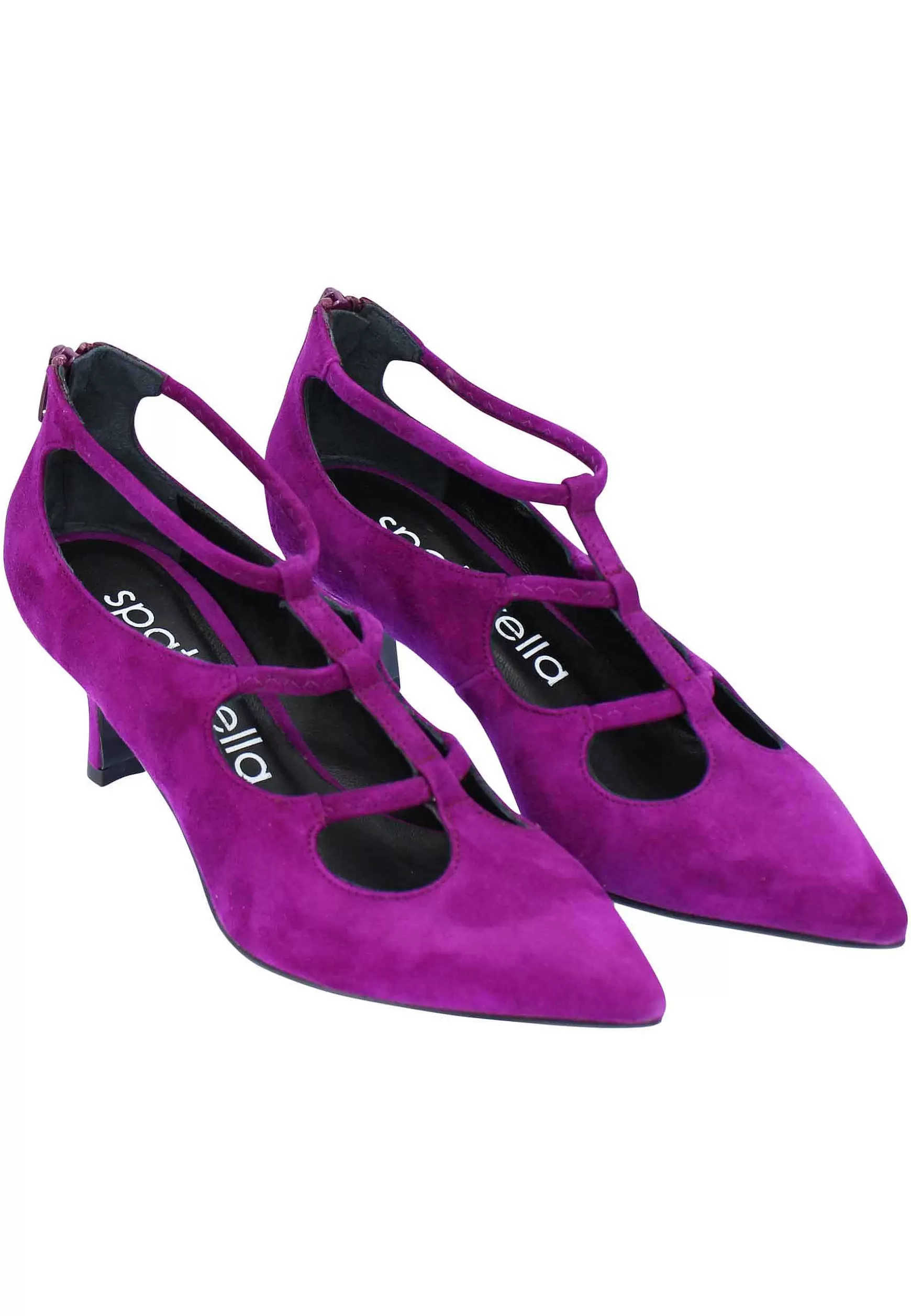 Decollete Donna In Camoscio Viola Con Tacco Basso Cinturini E Punta A Punta** Best