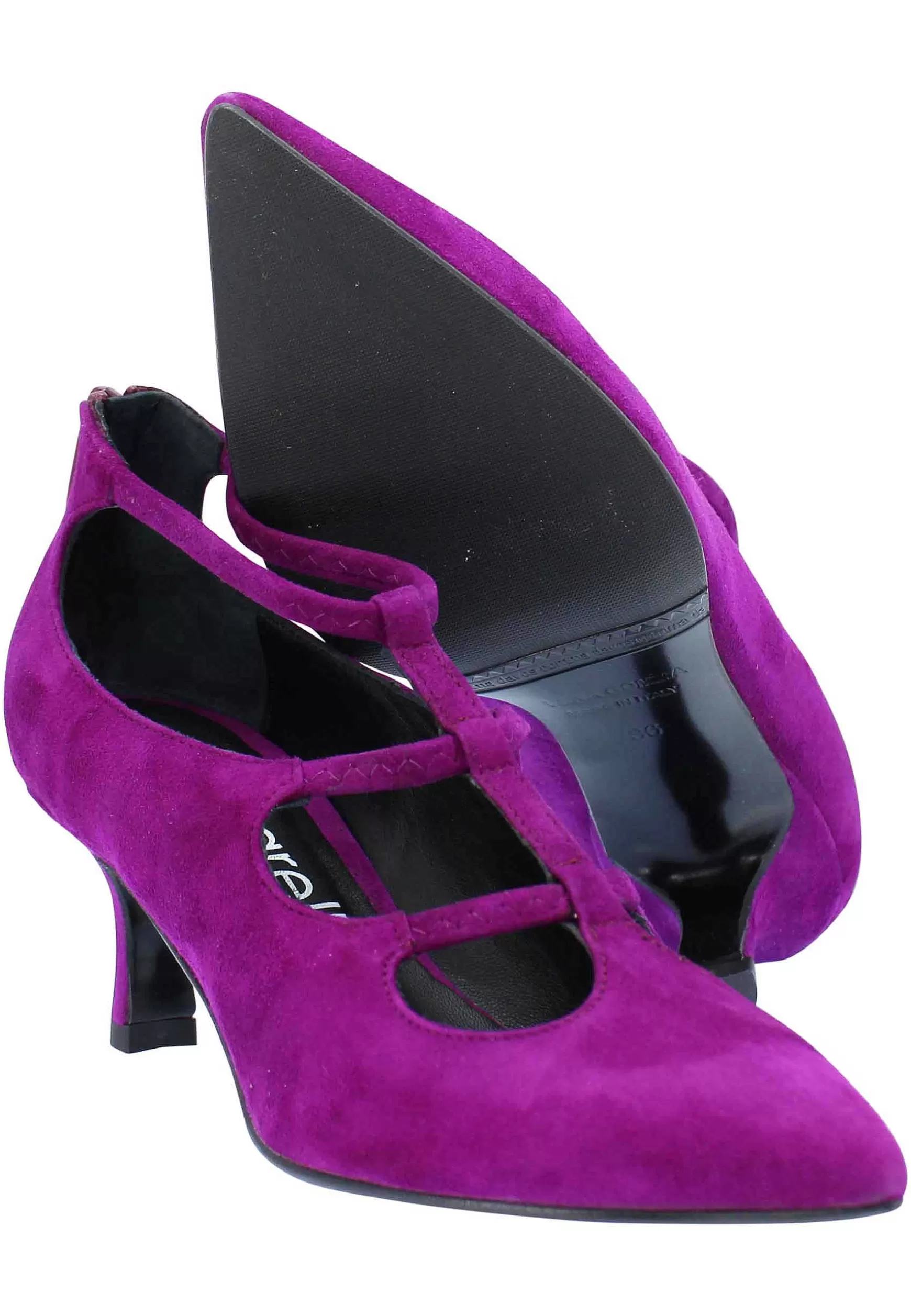 Decollete Donna In Camoscio Viola Con Tacco Basso Cinturini E Punta A Punta** Best