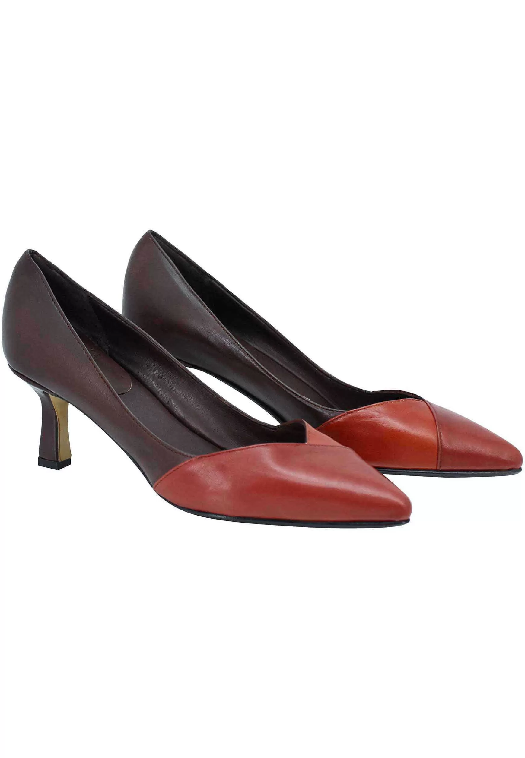 Decoete Donna In Pee Bi Coore Marrone E Mattone Tacco Basso*L Outlet