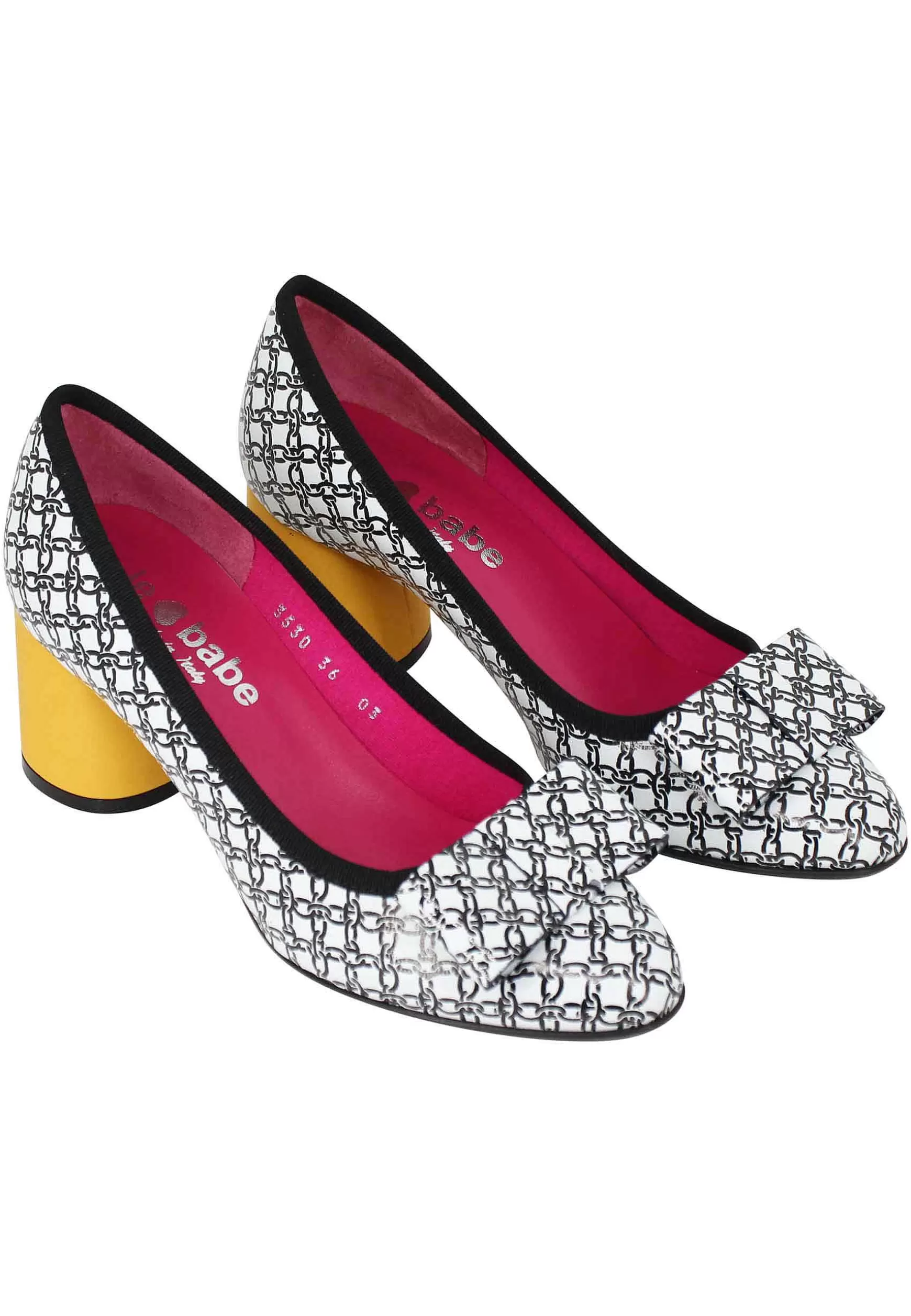 Decollete Donna In Pelle Bianca E Nera Con Tacco Alto In Contrasto*Le Babe New