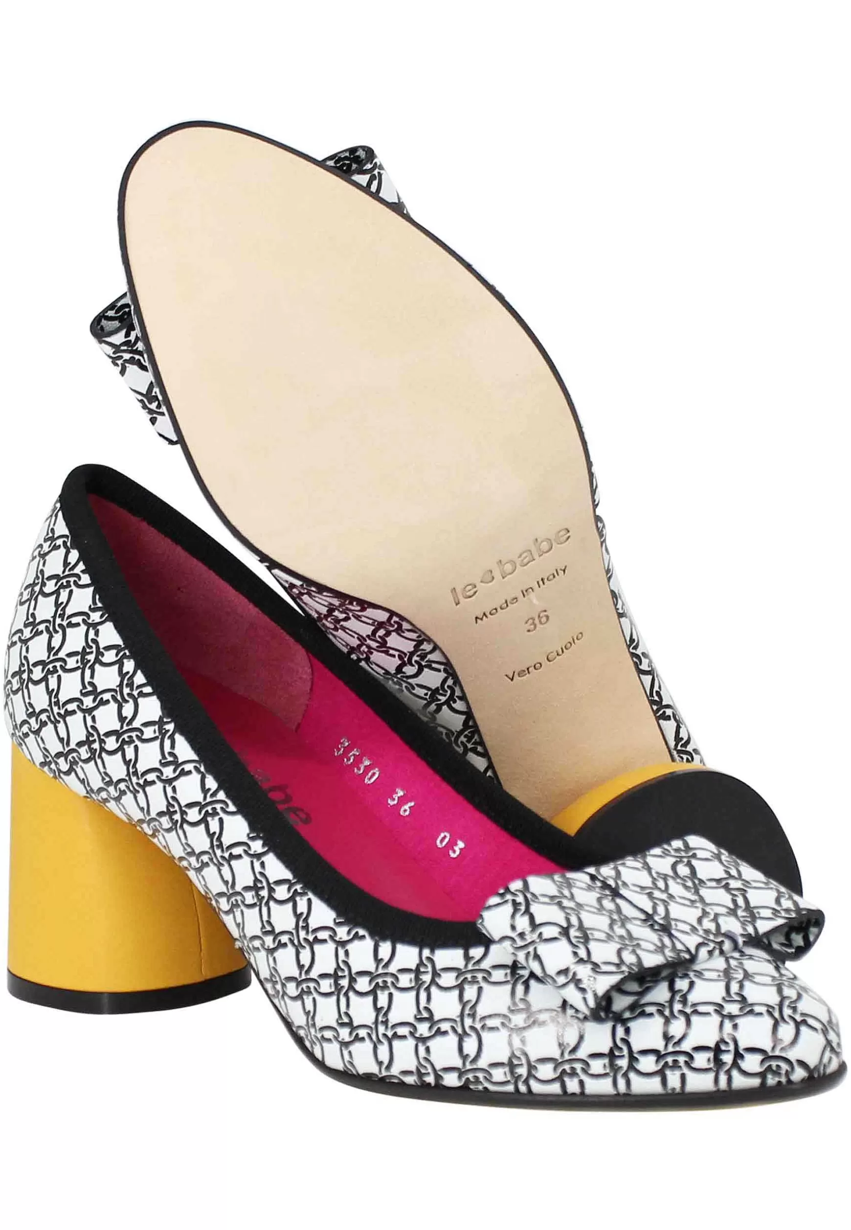 Decollete Donna In Pelle Bianca E Nera Con Tacco Alto In Contrasto*Le Babe New