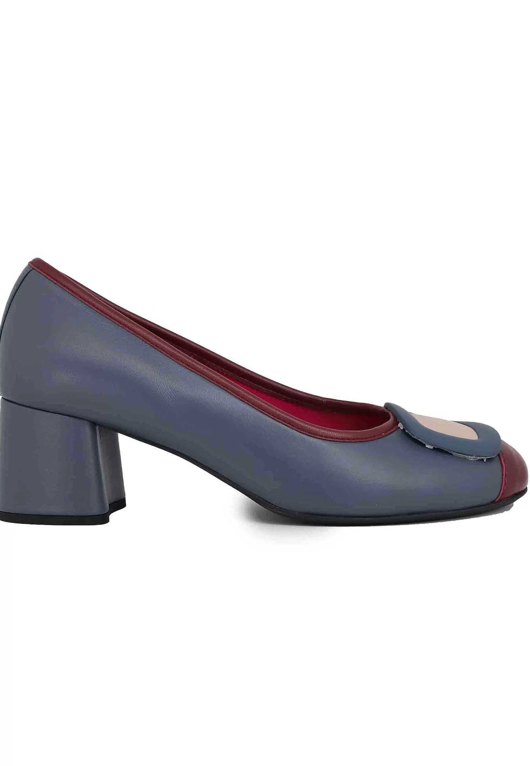 Decollete Donna In Pelle Blu Con Accessorio E Punta Tonda*Le Babe Best