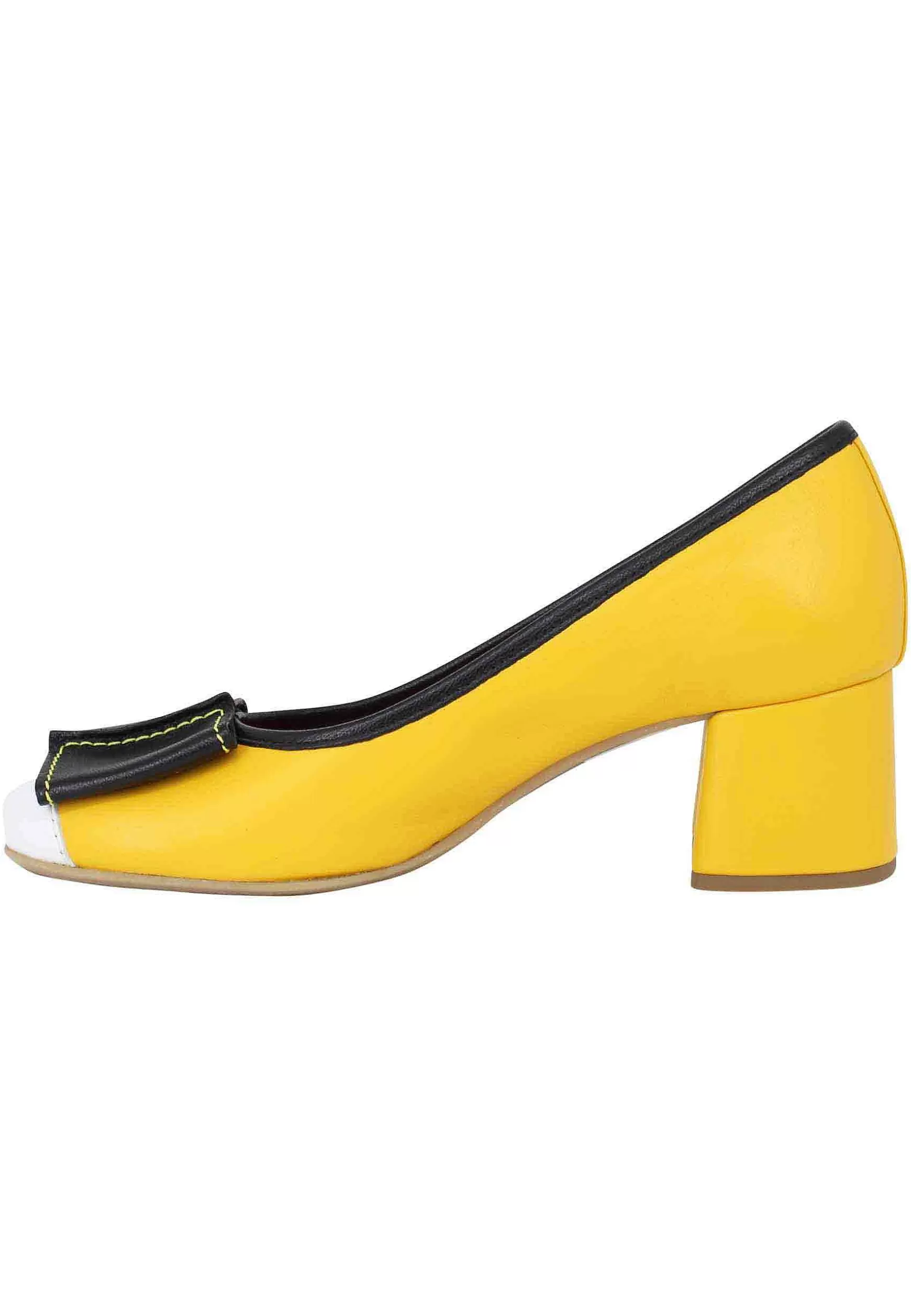 Decollete Donna In Pelle Gialla Con Accessorio E Punta Tonda*Le Babe Discount