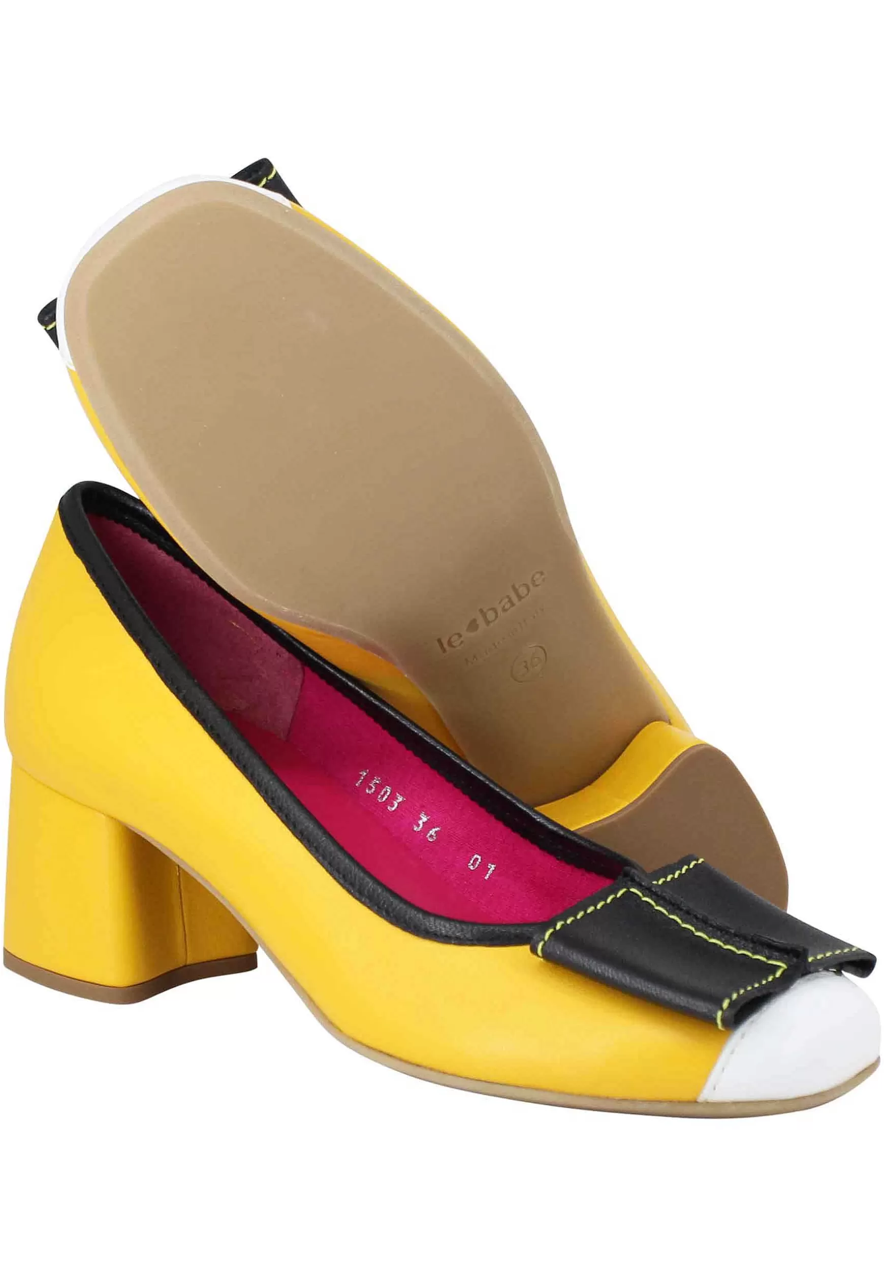 Decollete Donna In Pelle Gialla Con Accessorio E Punta Tonda*Le Babe Discount
