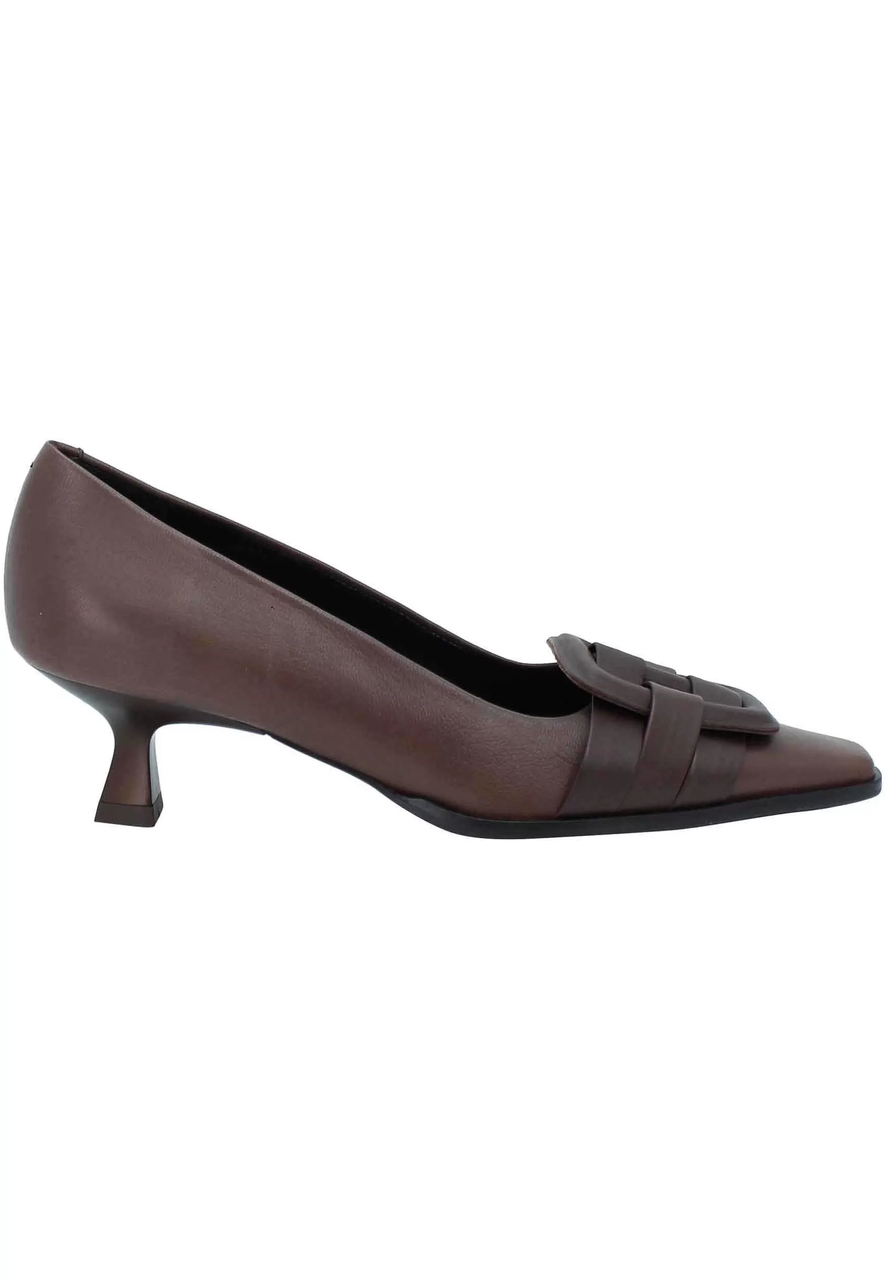 Decollete Donna In Pelle Marrone Tacco Basso Con Accessorio*Zinda Outlet