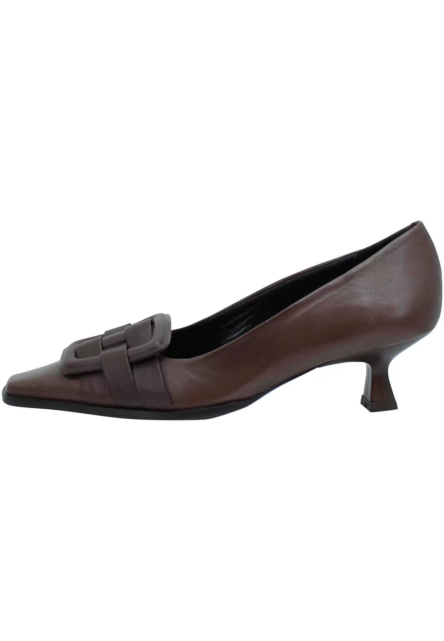 Decollete Donna In Pelle Marrone Tacco Basso Con Accessorio*Zinda Outlet