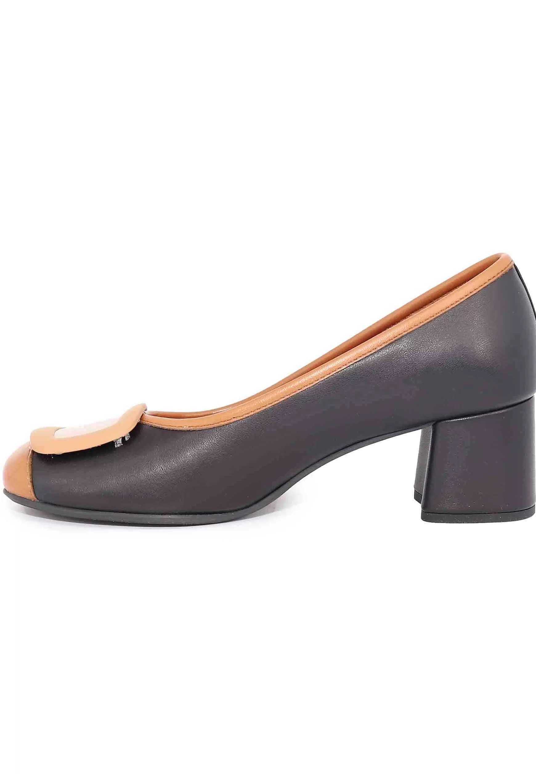 Decollete Donna In Pelle Nera Con Accessorio E Punta Tonda*Le Babe Outlet