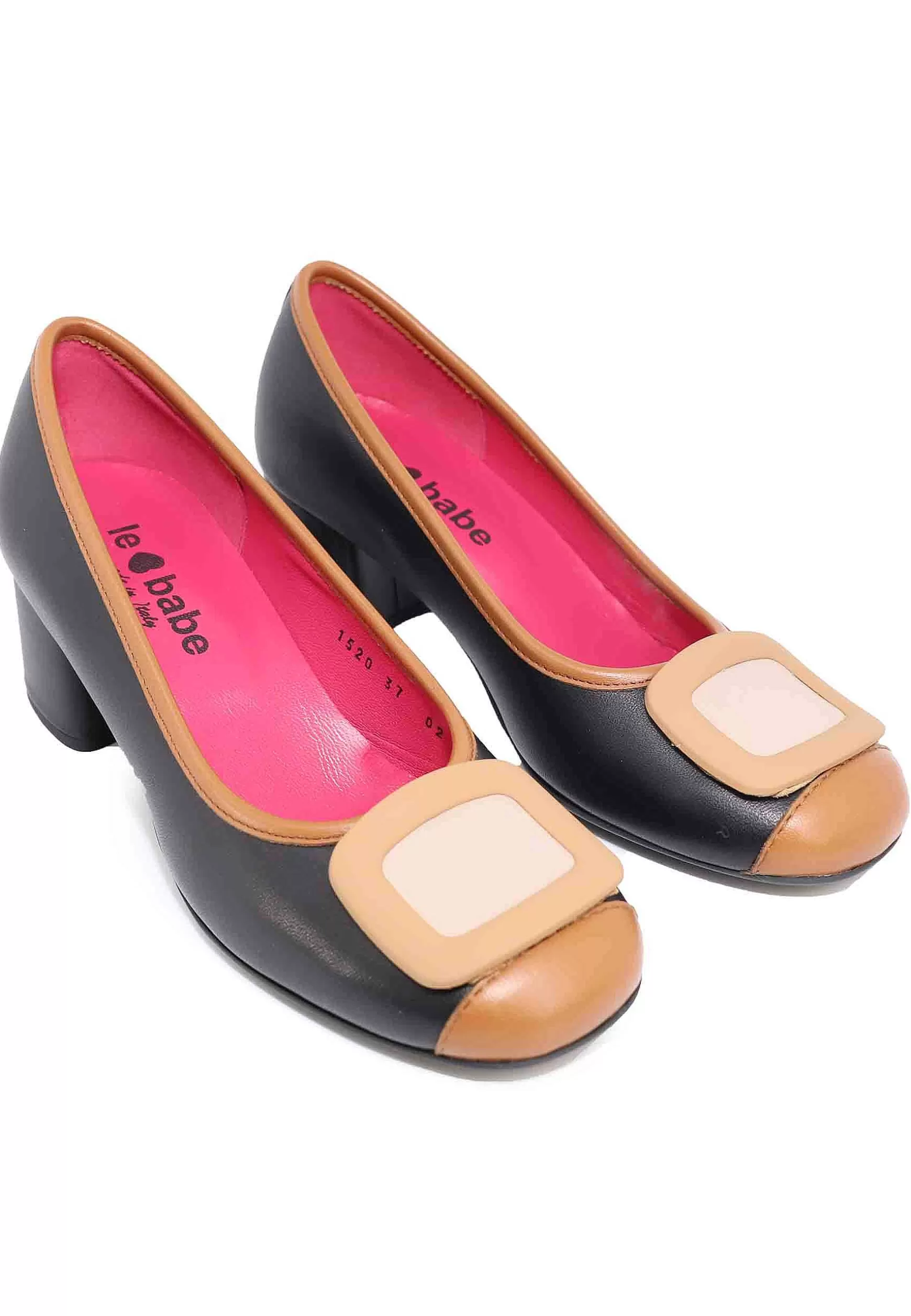 Decollete Donna In Pelle Nera Con Accessorio E Punta Tonda*Le Babe Outlet