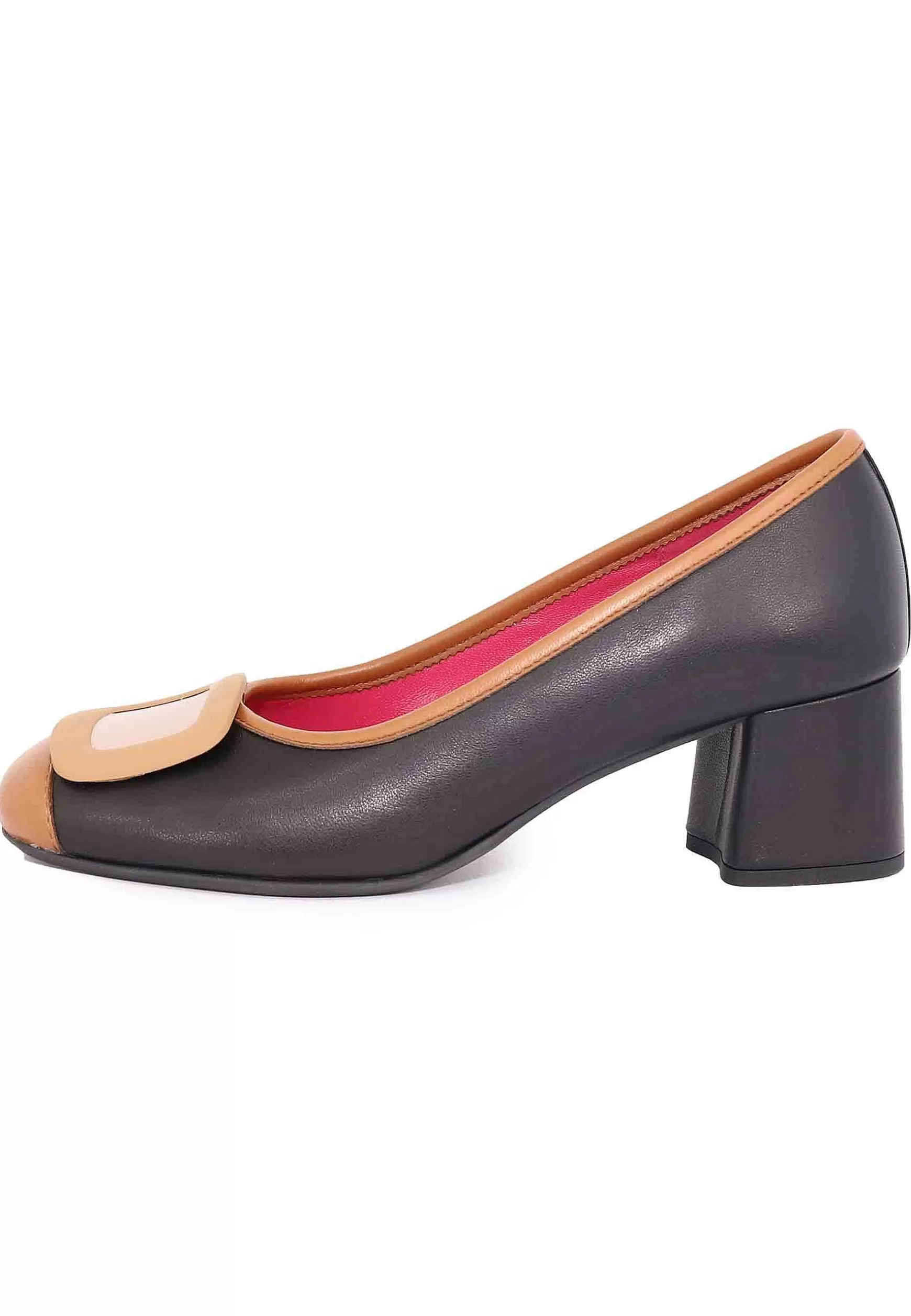 Decollete Donna In Pelle Nera Con Accessorio E Punta Tonda*Le Babe Outlet