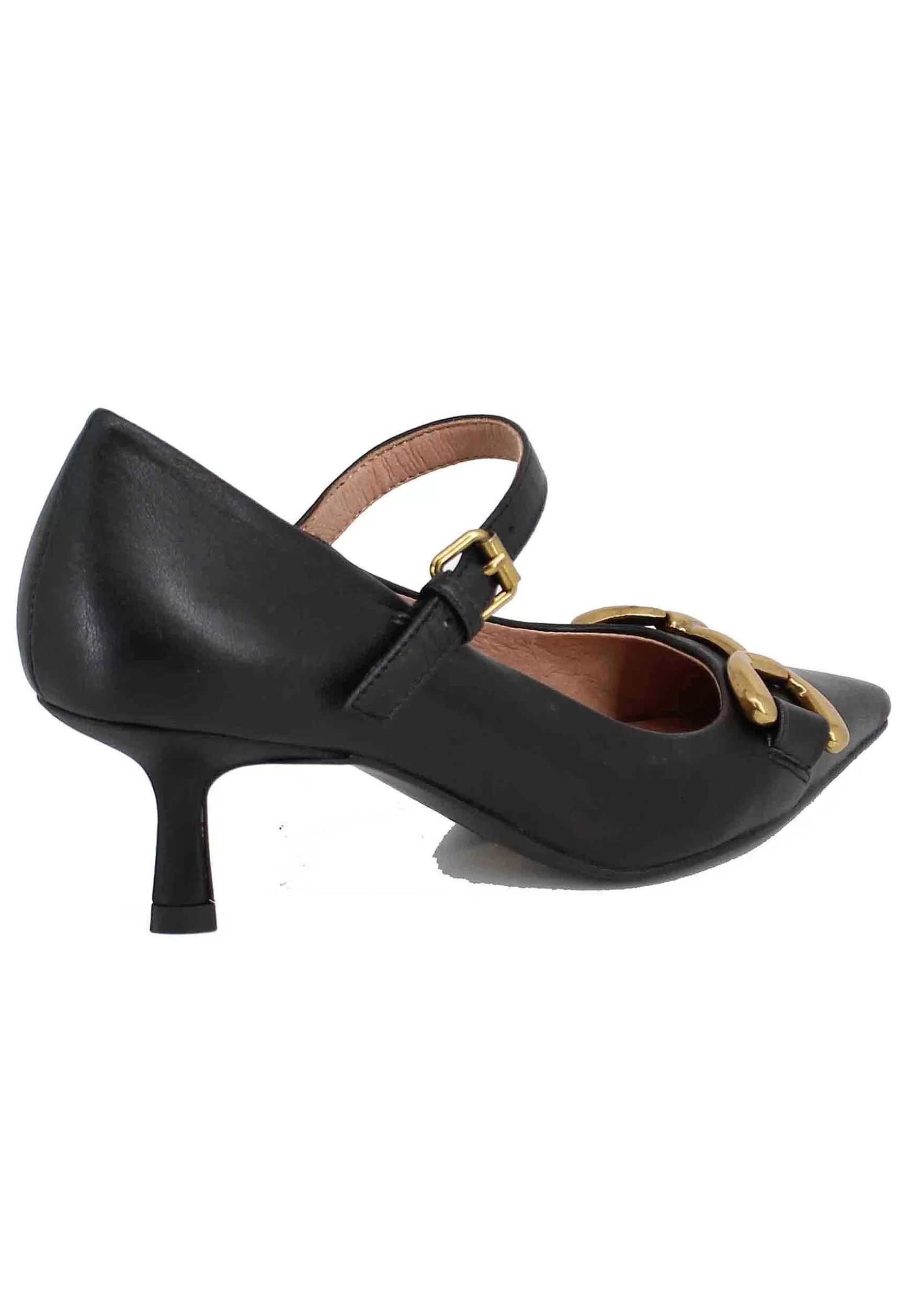 Decollete Donna In Pelle Nera Con Morsetto E Cinturino Mila*Bibi Lou New