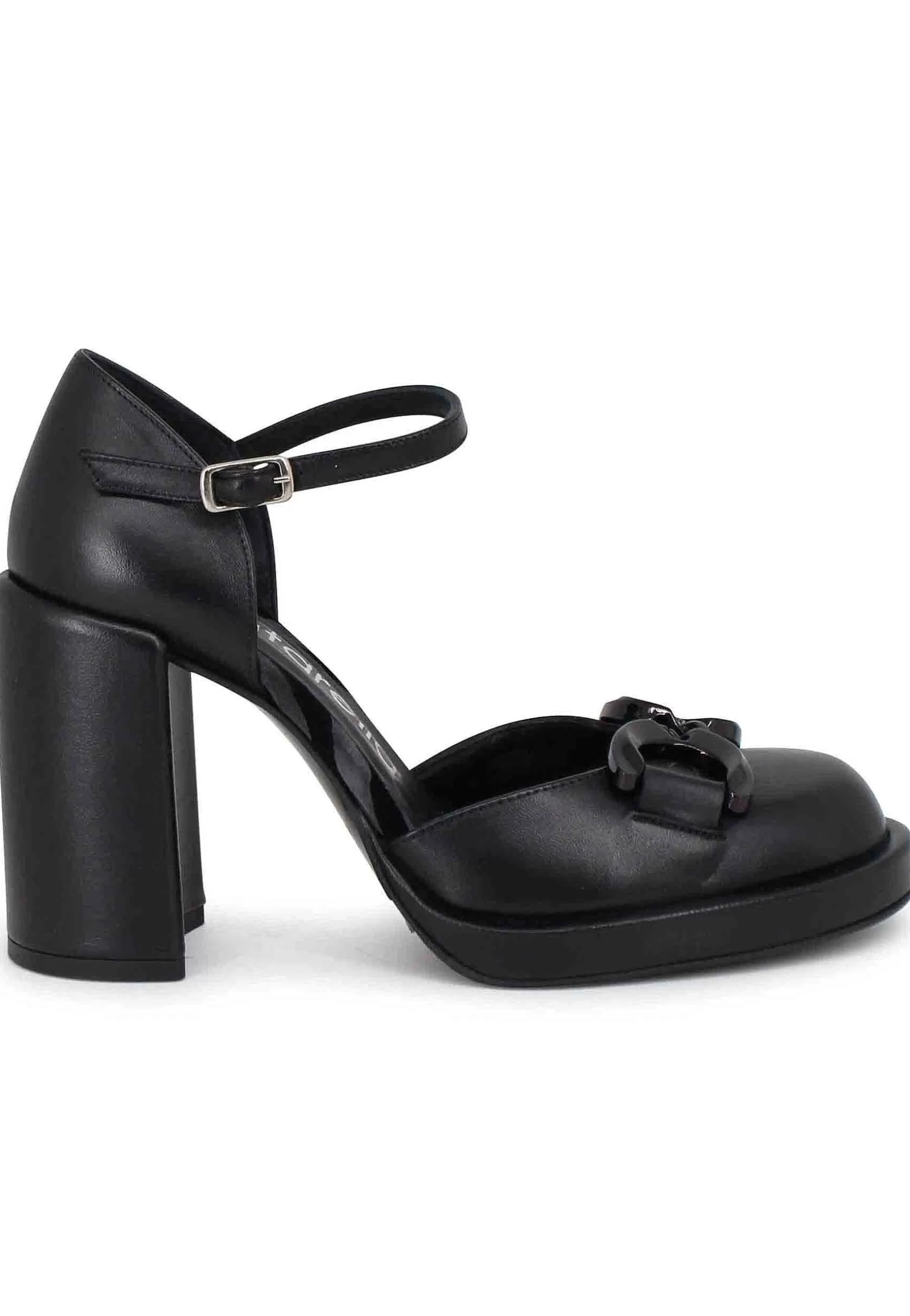 Decollete Donna In Pelle Nera Con Tacco Alto E Cinturino** Outlet