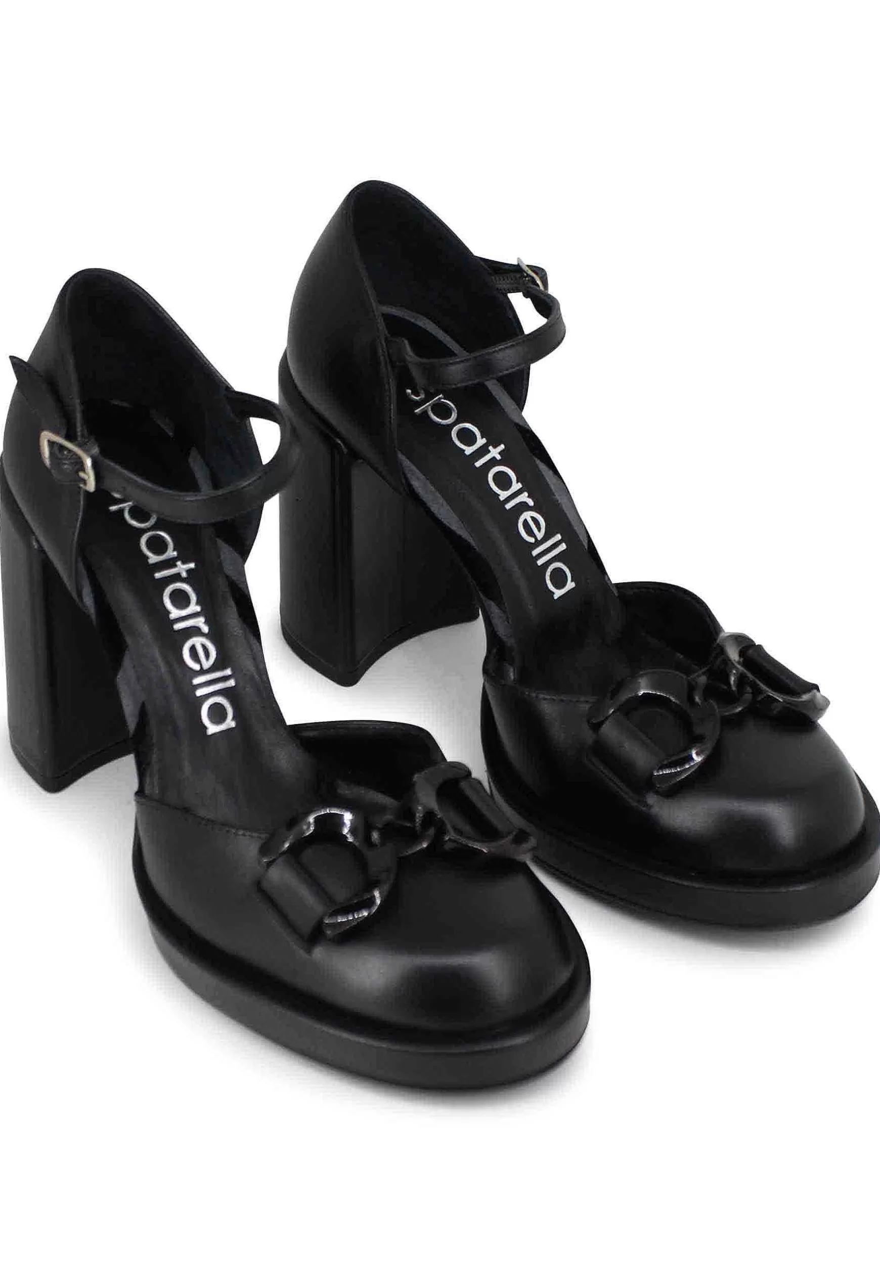 Decollete Donna In Pelle Nera Con Tacco Alto E Cinturino** Outlet