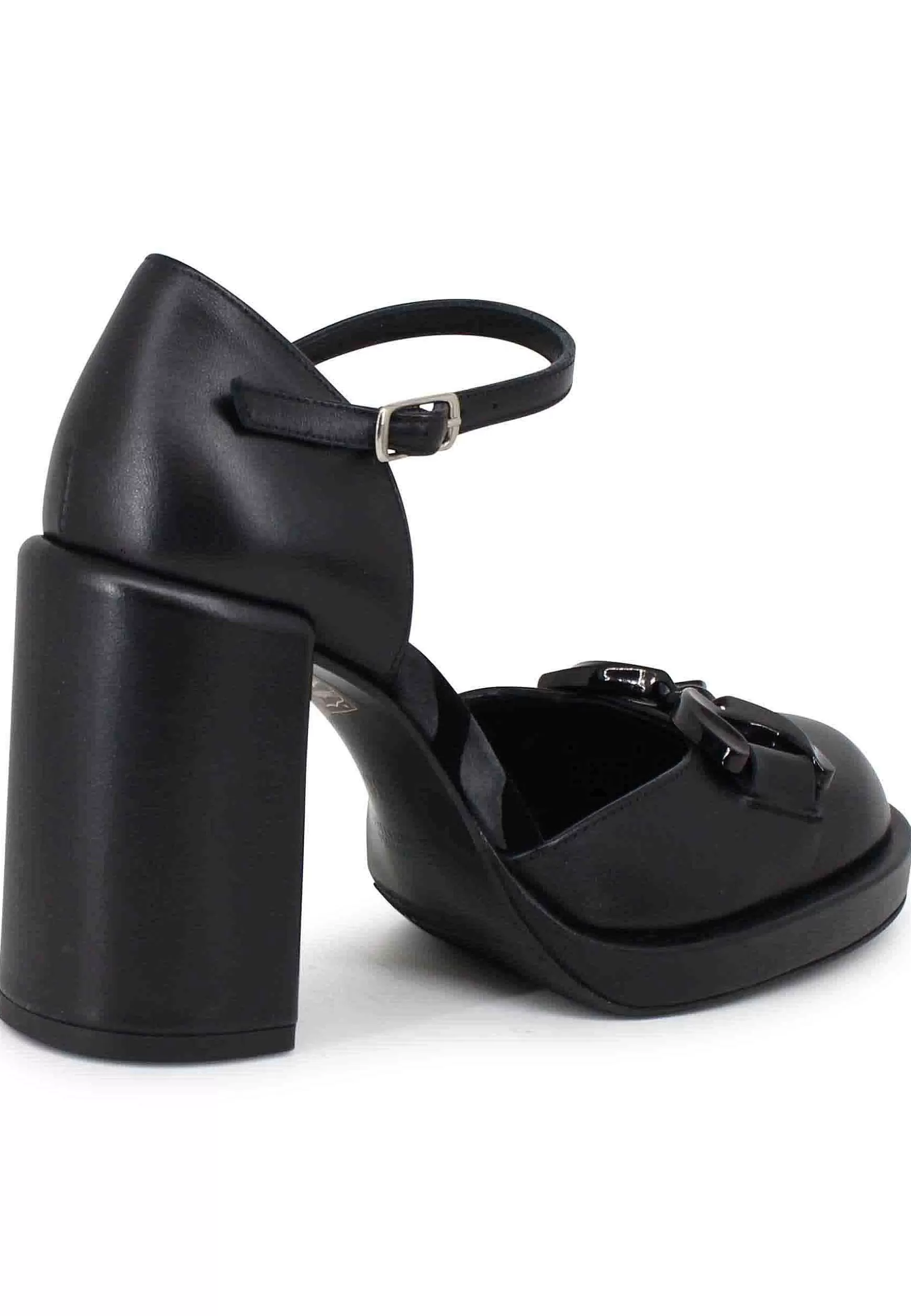 Decollete Donna In Pelle Nera Con Tacco Alto E Cinturino** Outlet