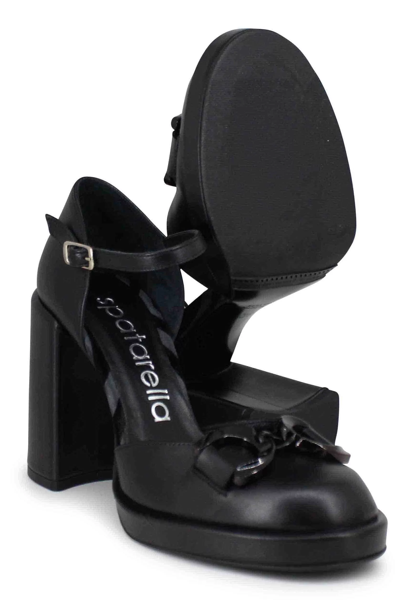 Decollete Donna In Pelle Nera Con Tacco Alto E Cinturino** Outlet