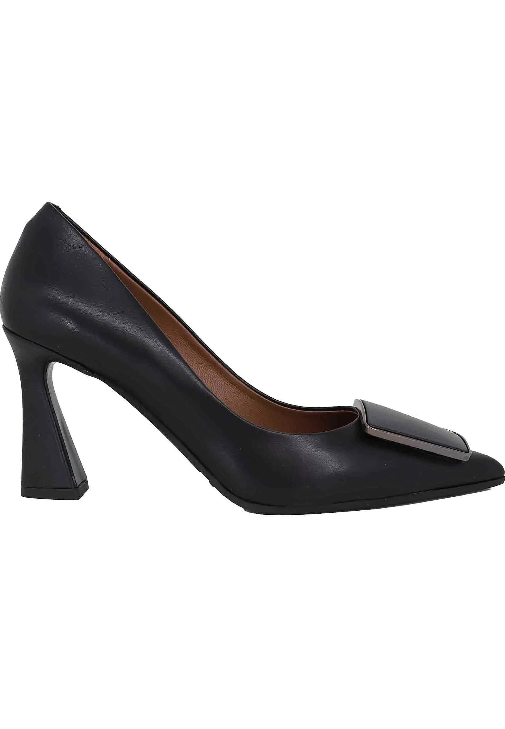 Decollete Donna In Pelle Nera Con Tacco Alto E Fibbia** New