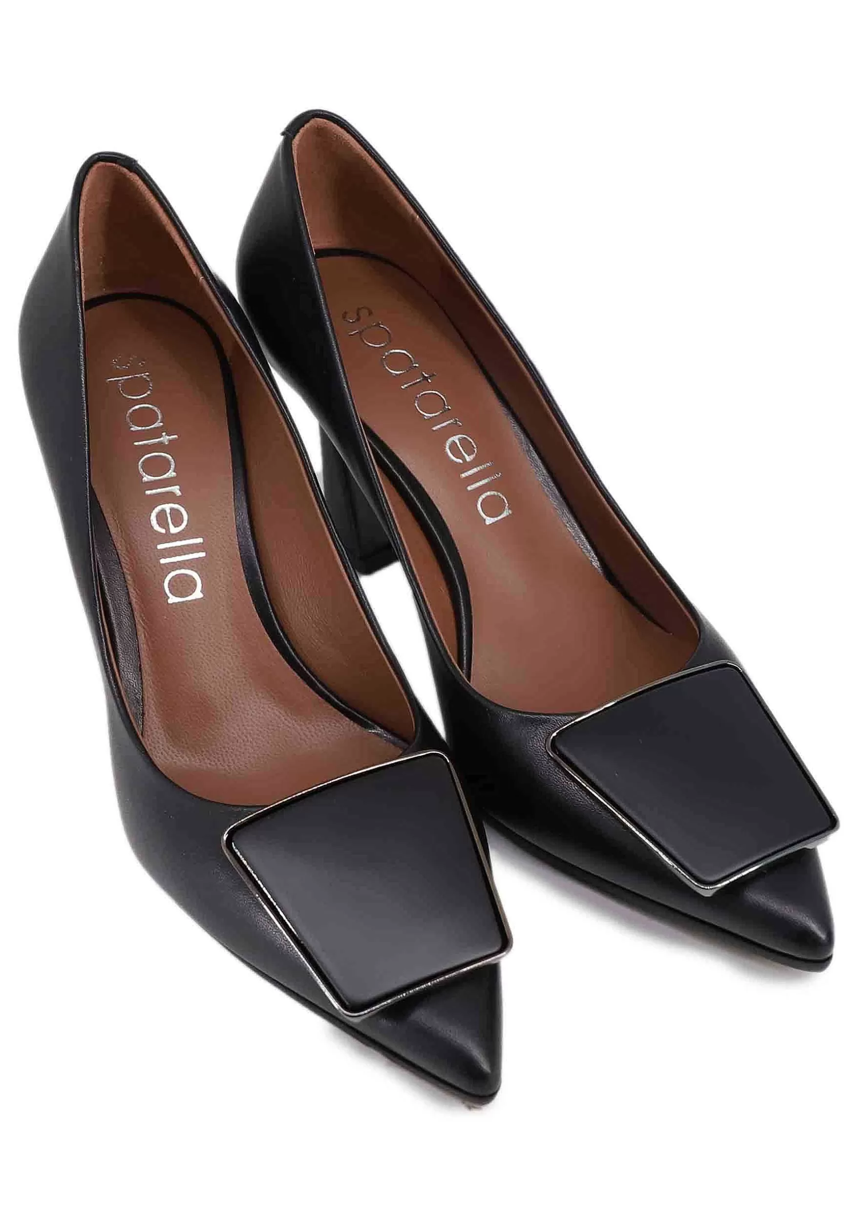 Decollete Donna In Pelle Nera Con Tacco Alto E Fibbia** New