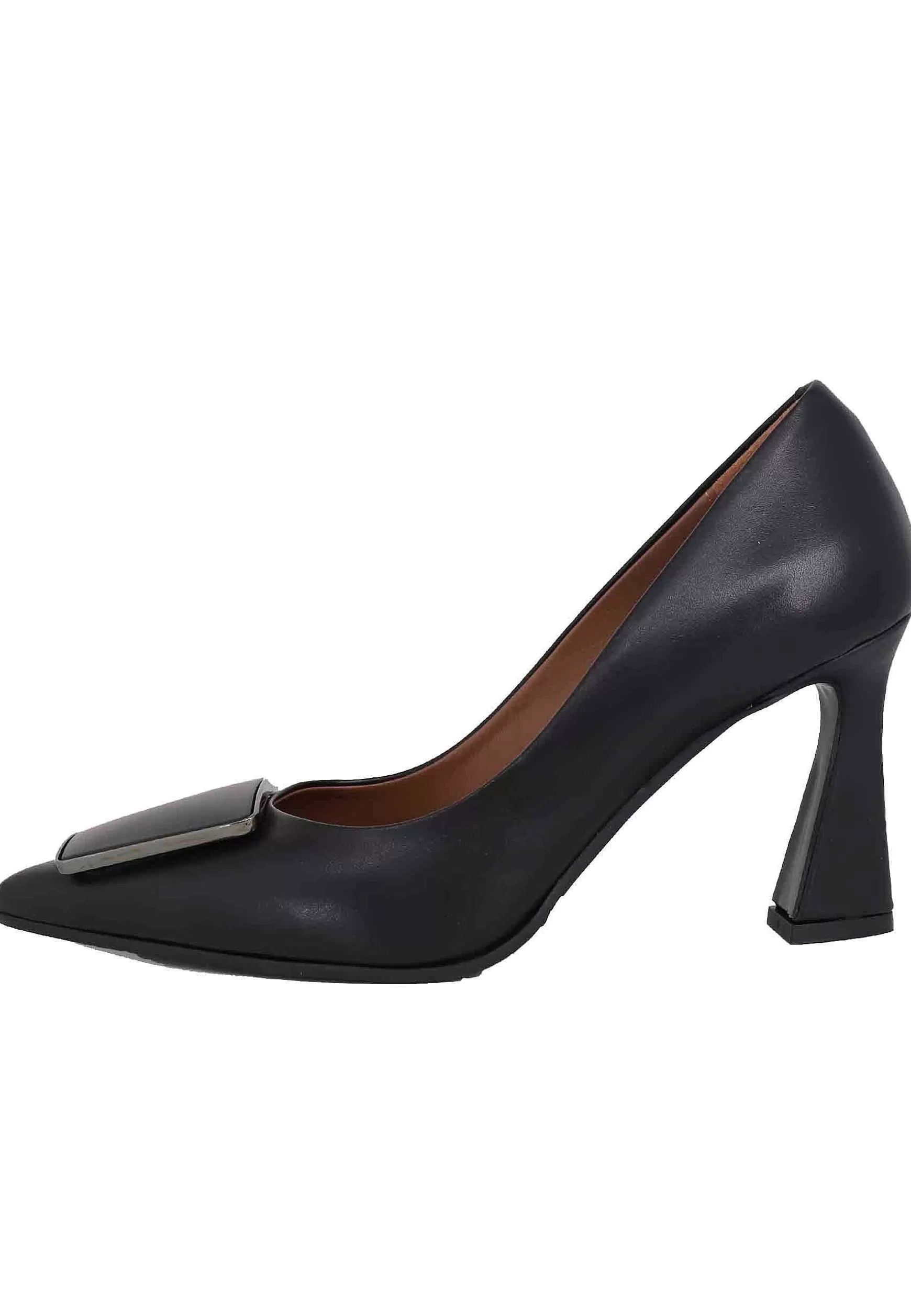 Decollete Donna In Pelle Nera Con Tacco Alto E Fibbia** New