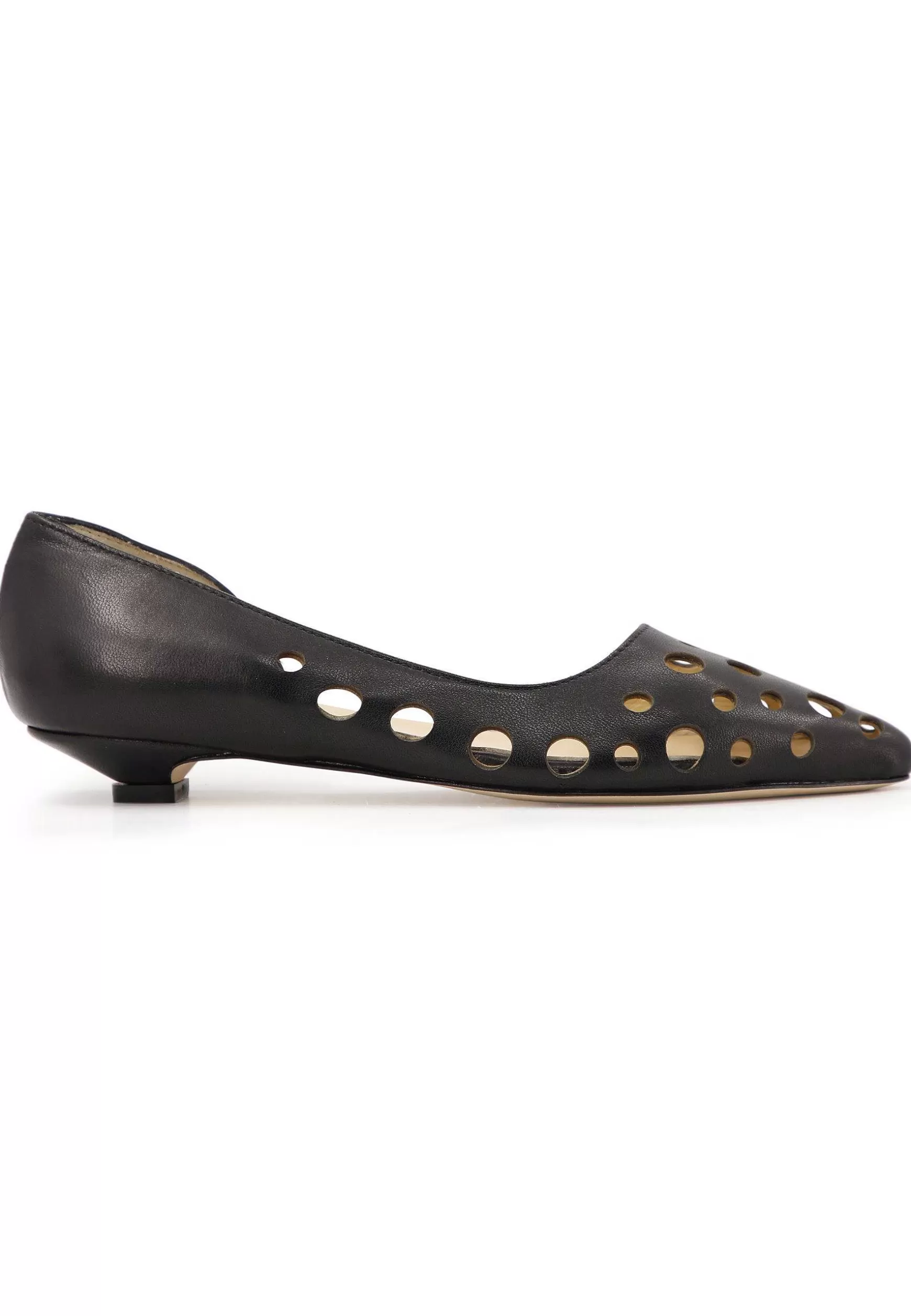 Decoete Donna In Pee Nera Forata Con Tacco Basso*L New