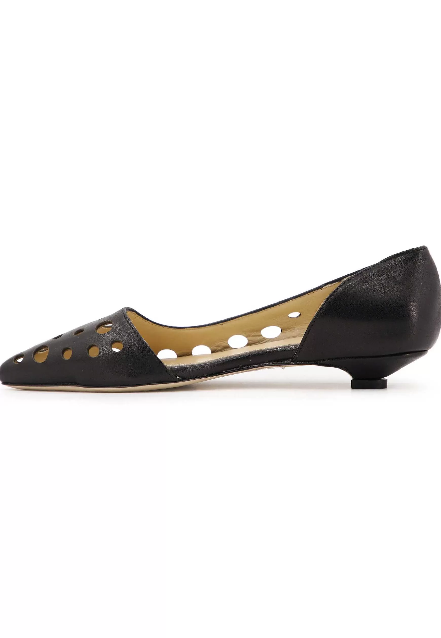 Decoete Donna In Pee Nera Forata Con Tacco Basso*L New