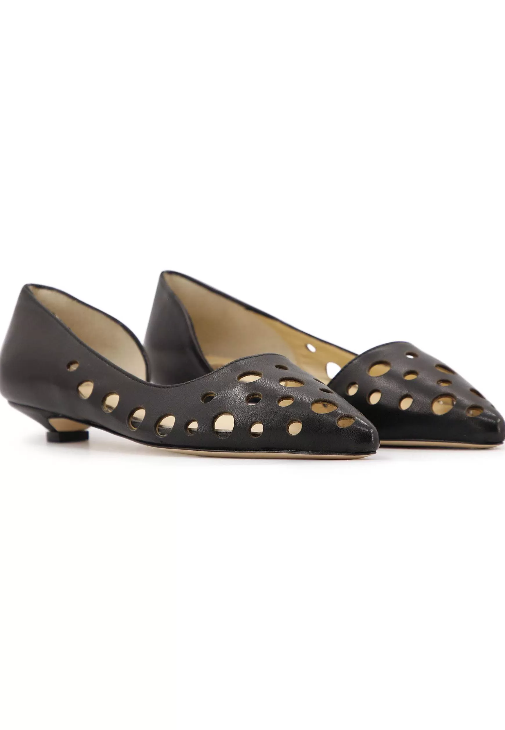Decoete Donna In Pee Nera Forata Con Tacco Basso*L New