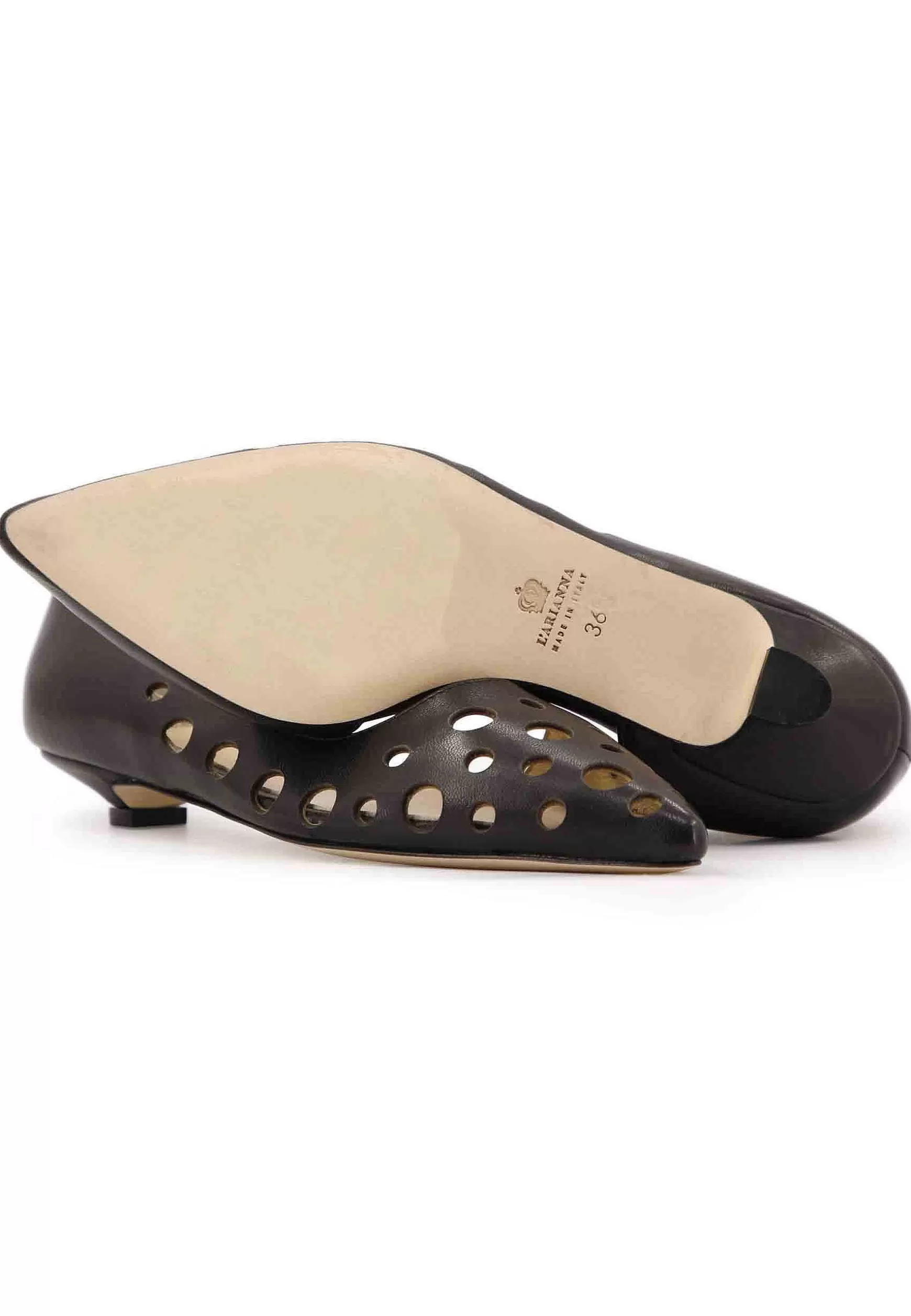 Decoete Donna In Pee Nera Forata Con Tacco Basso*L New